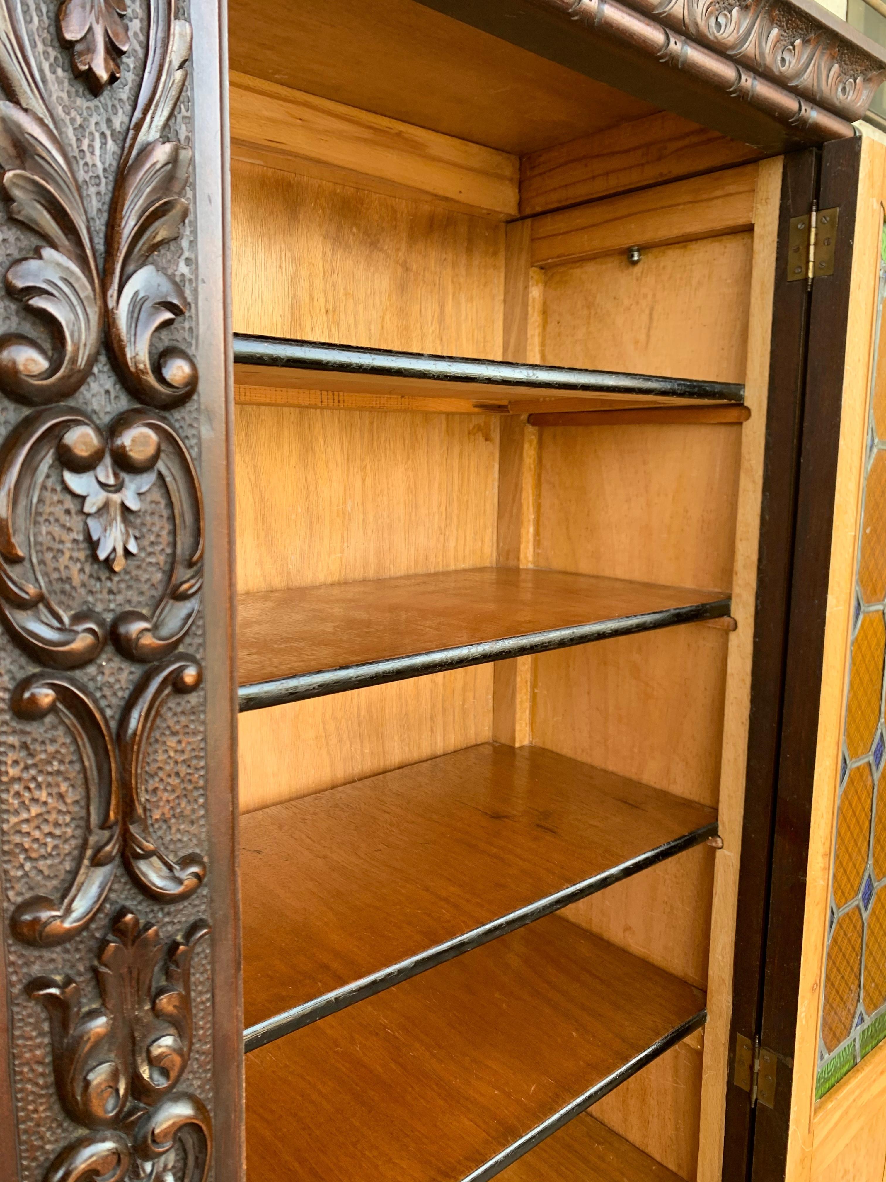 19th Century Spanish Walnut Cabinet or Bookcase with Stained Glass Doors 8