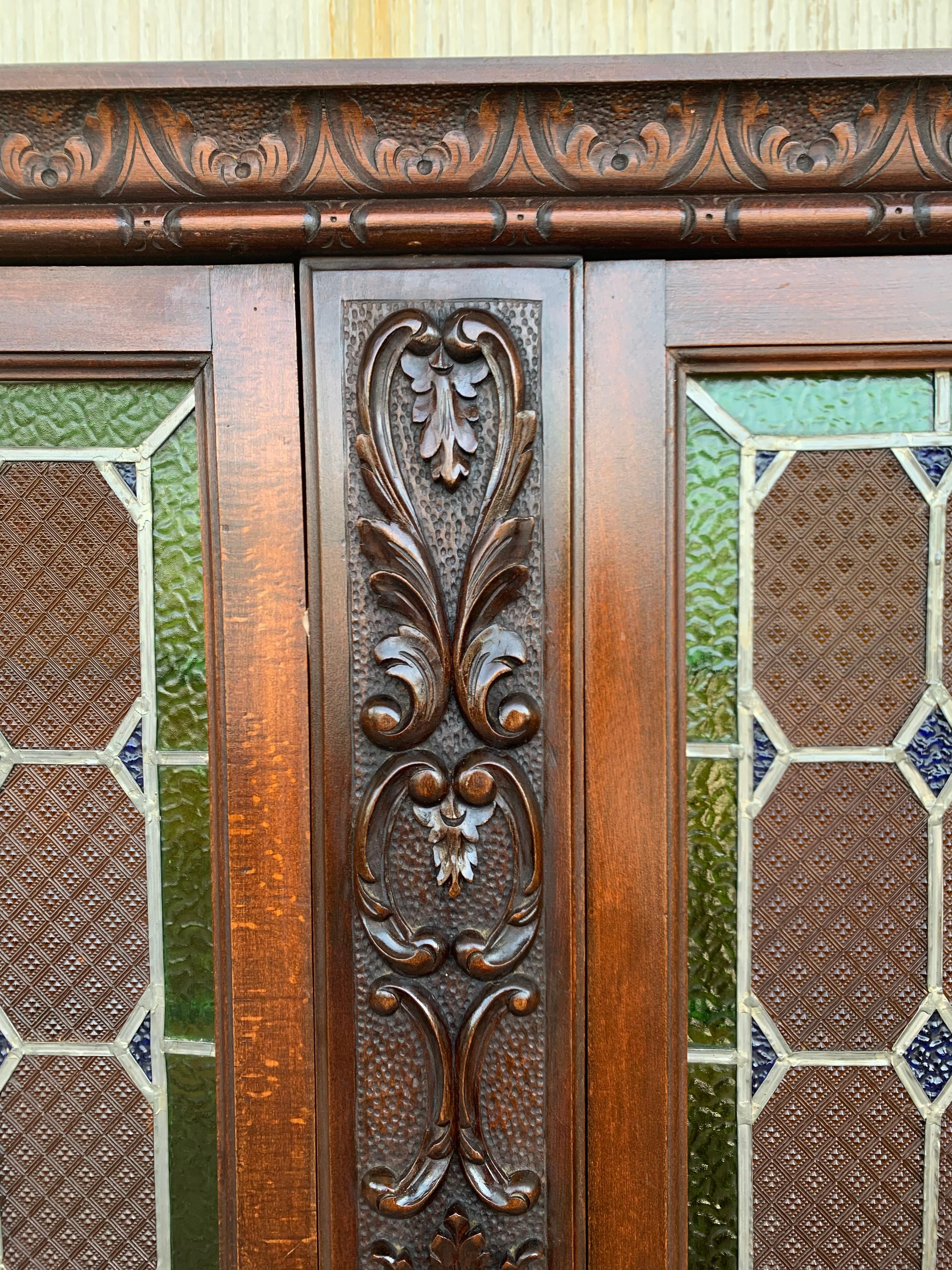 19th Century Spanish Walnut Cabinet or Bookcase with Stained Glass Doors 3