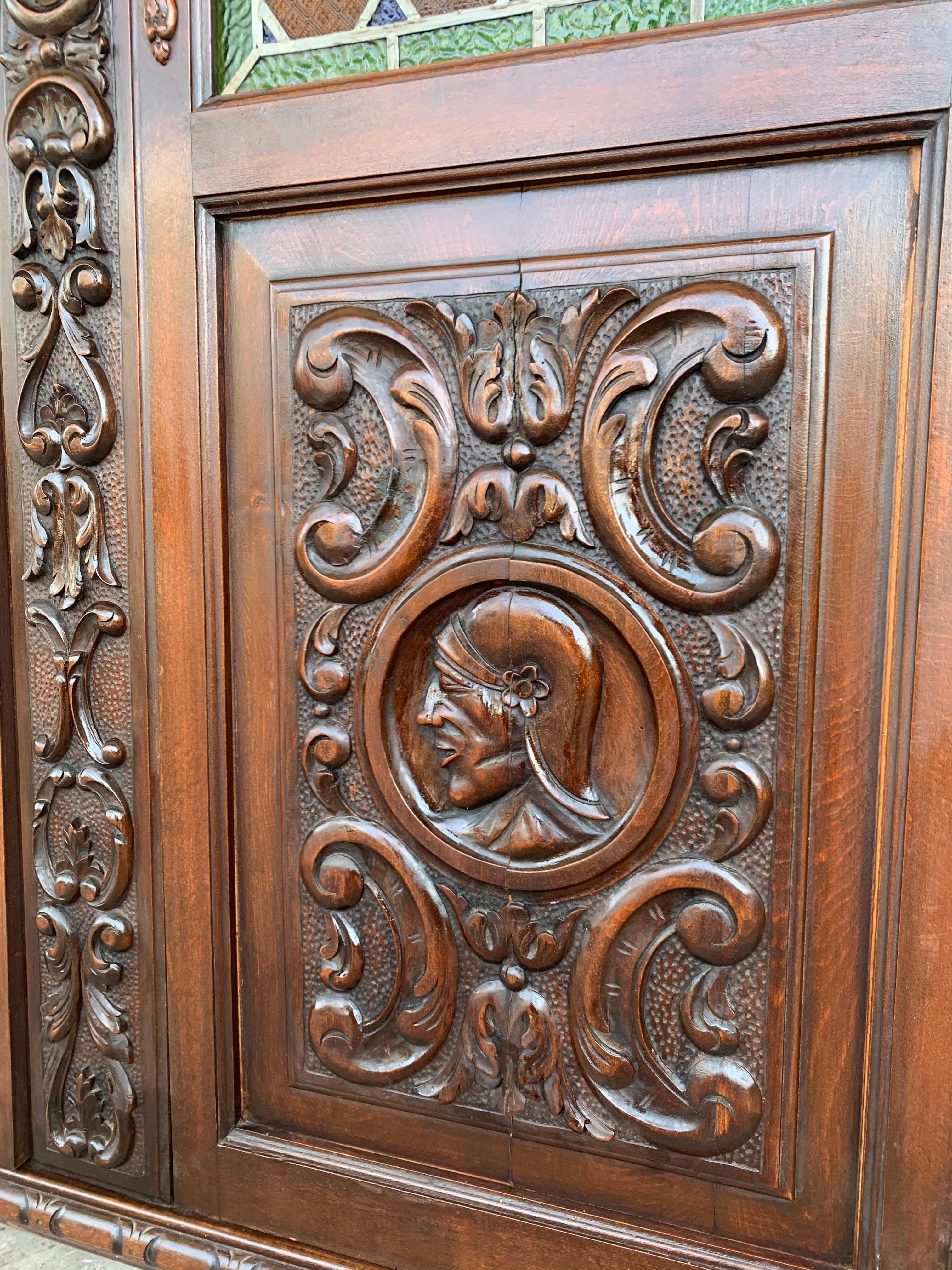 19th Century Spanish Walnut Cabinet or Bookcase with Stained Glass Doors 5