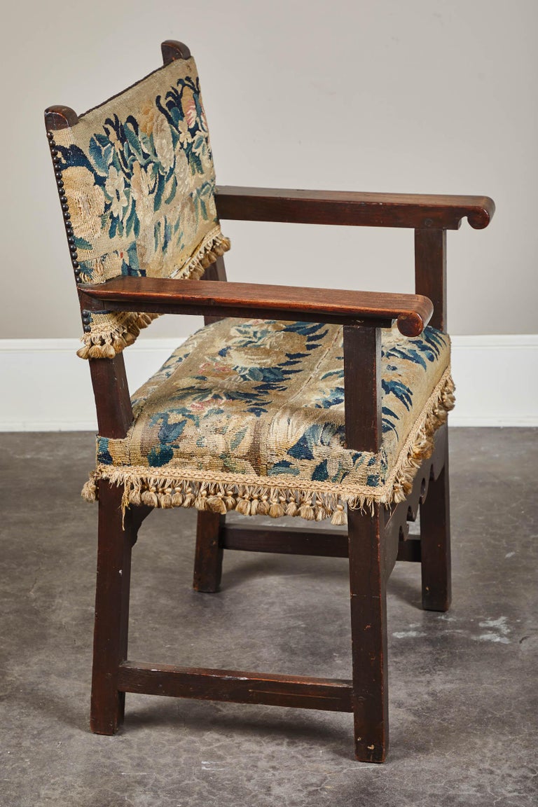 19th Century Spanish Walnut Chair with Embroidered Upholstery For Sale