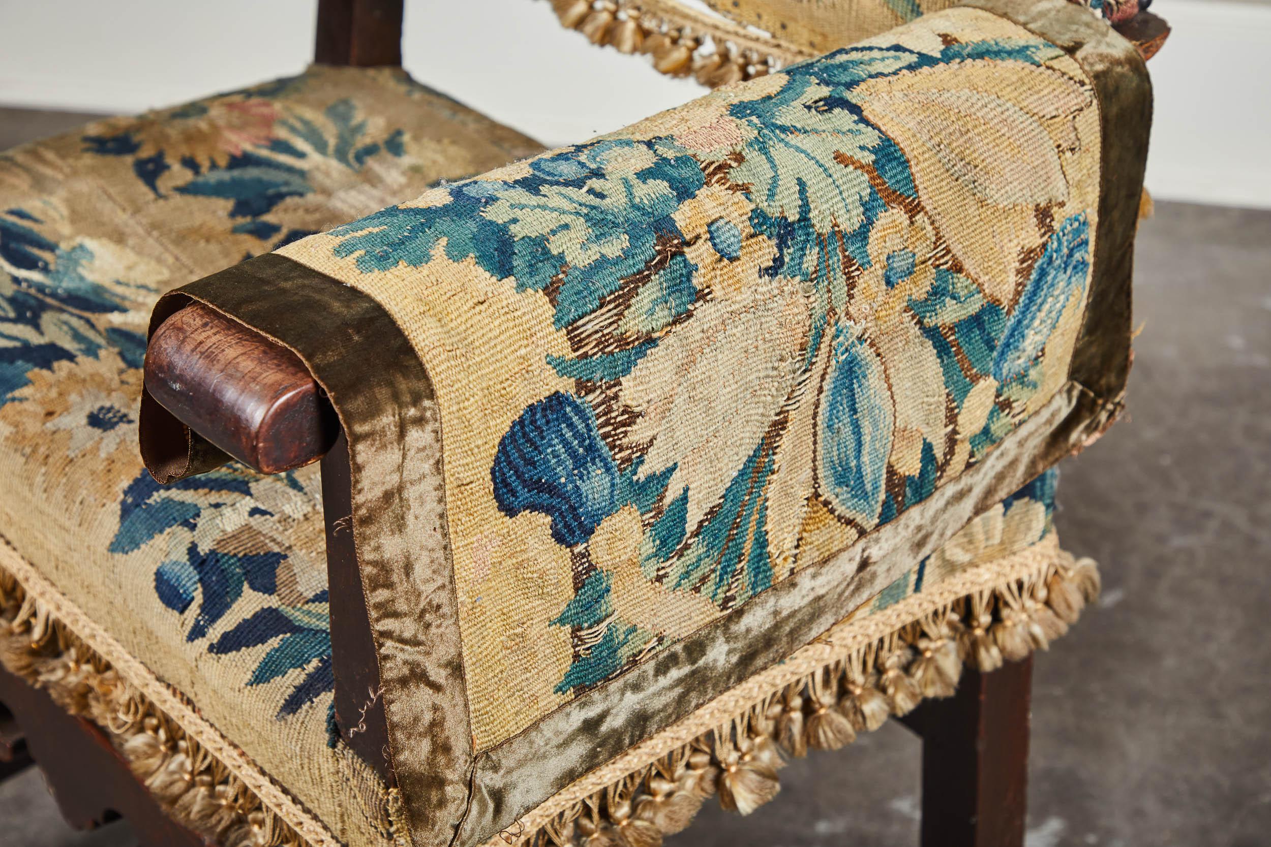 19th Century Spanish Walnut Chair with Embroidered Upholstery In Good Condition In Pasadena, CA