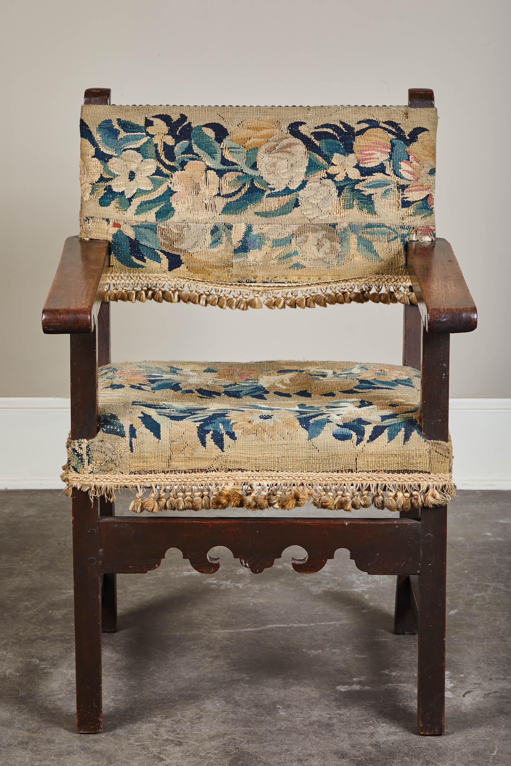 19th Century Spanish Walnut Chair with Embroidered Upholstery 1