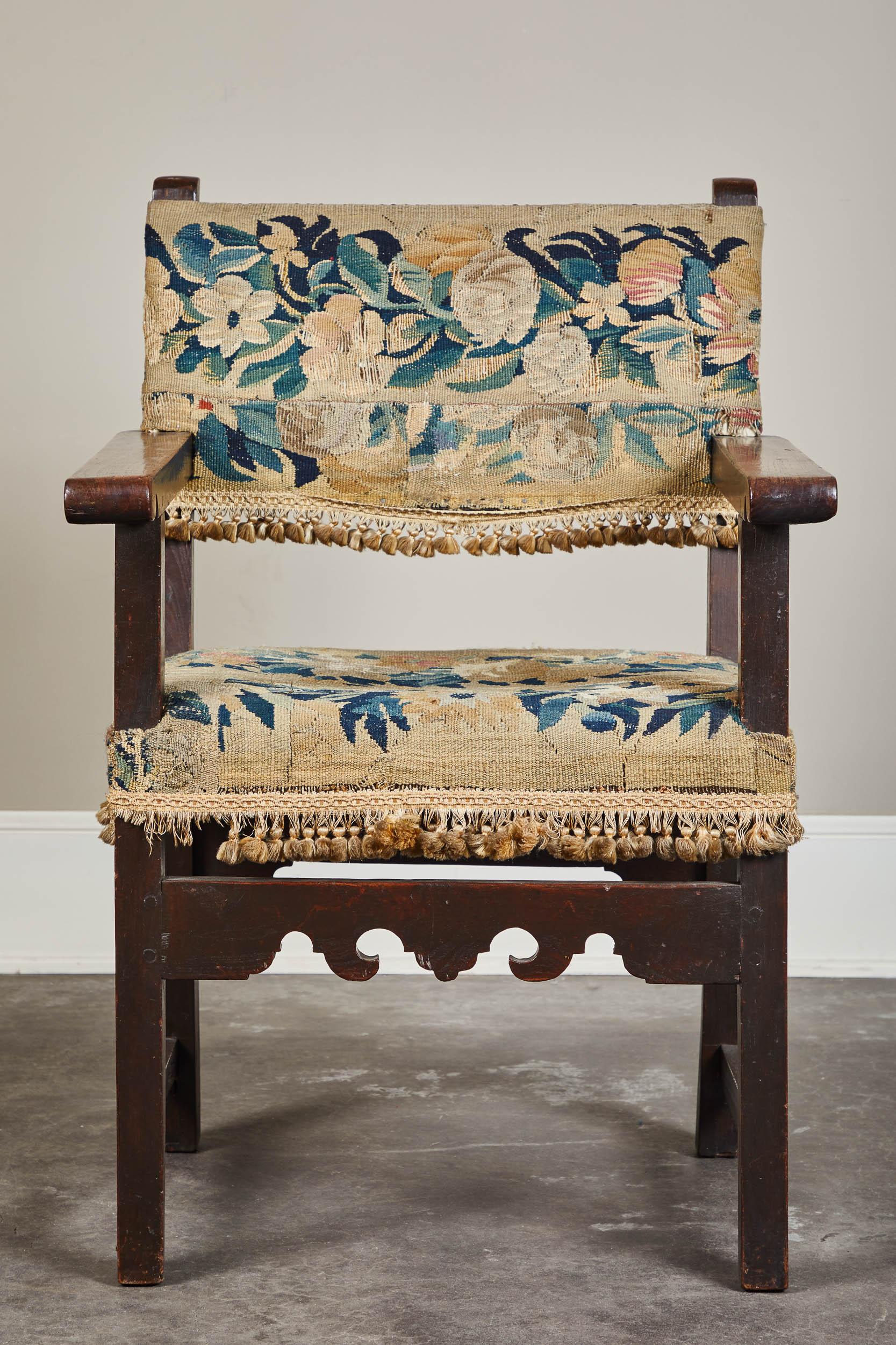 19th Century Spanish Walnut Chair with Embroidered Upholstery 2