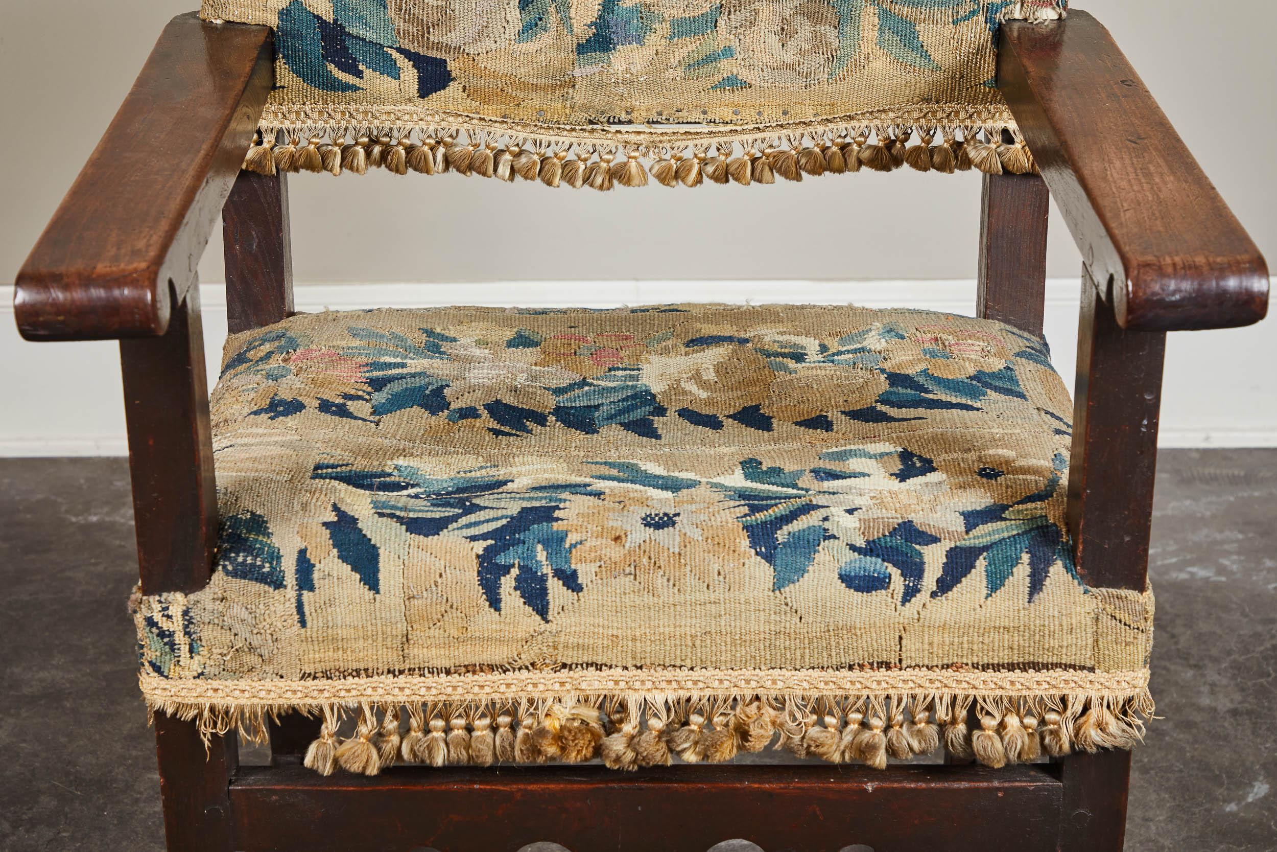 19th Century Spanish Walnut Chair with Embroidered Upholstery 4