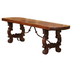 19th Century Spanish Walnut Console or Writing Table on Carved Trestle Base