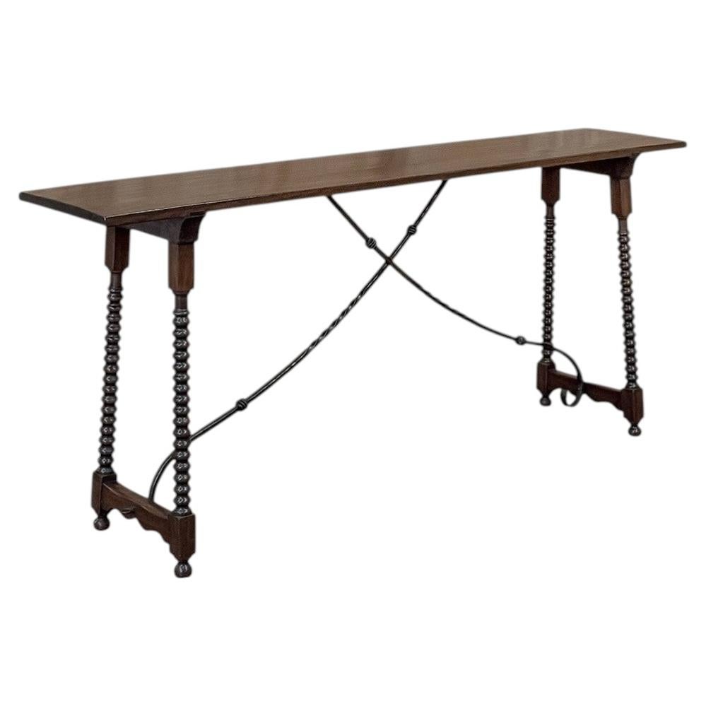 19th Century Spanish Walnut Console ~ Sofa Table with Wrought Iron For Sale