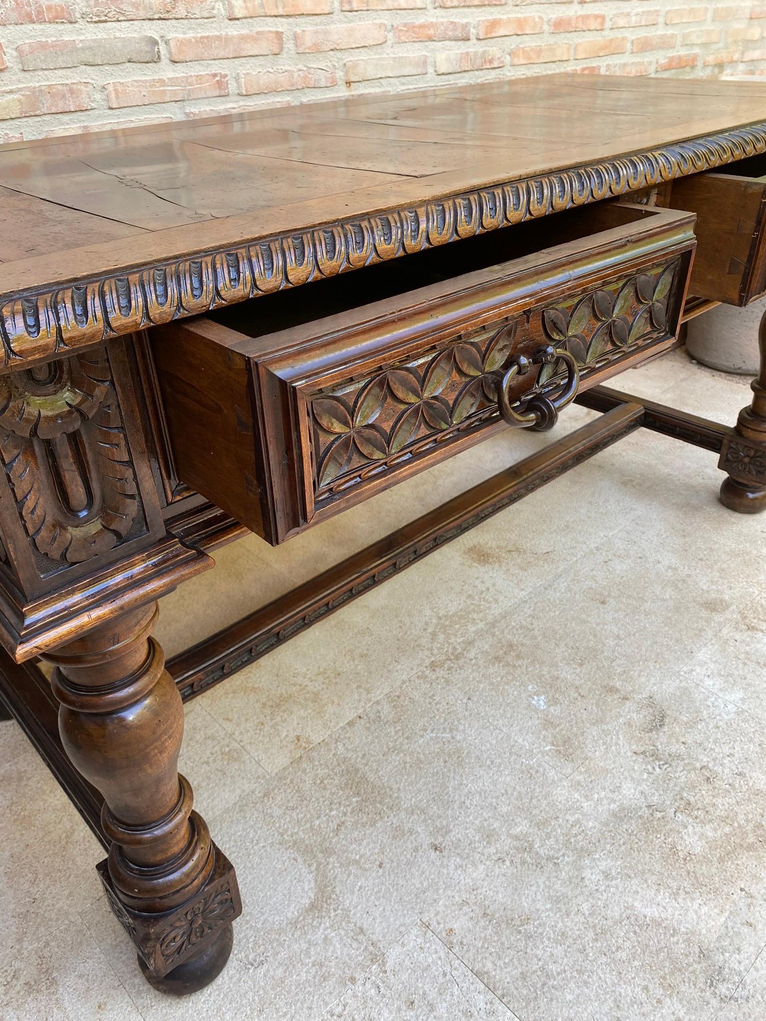 19th Century Spanish Walnut Desk with Two Drawers & Strong Legs, 1890s For Sale 13