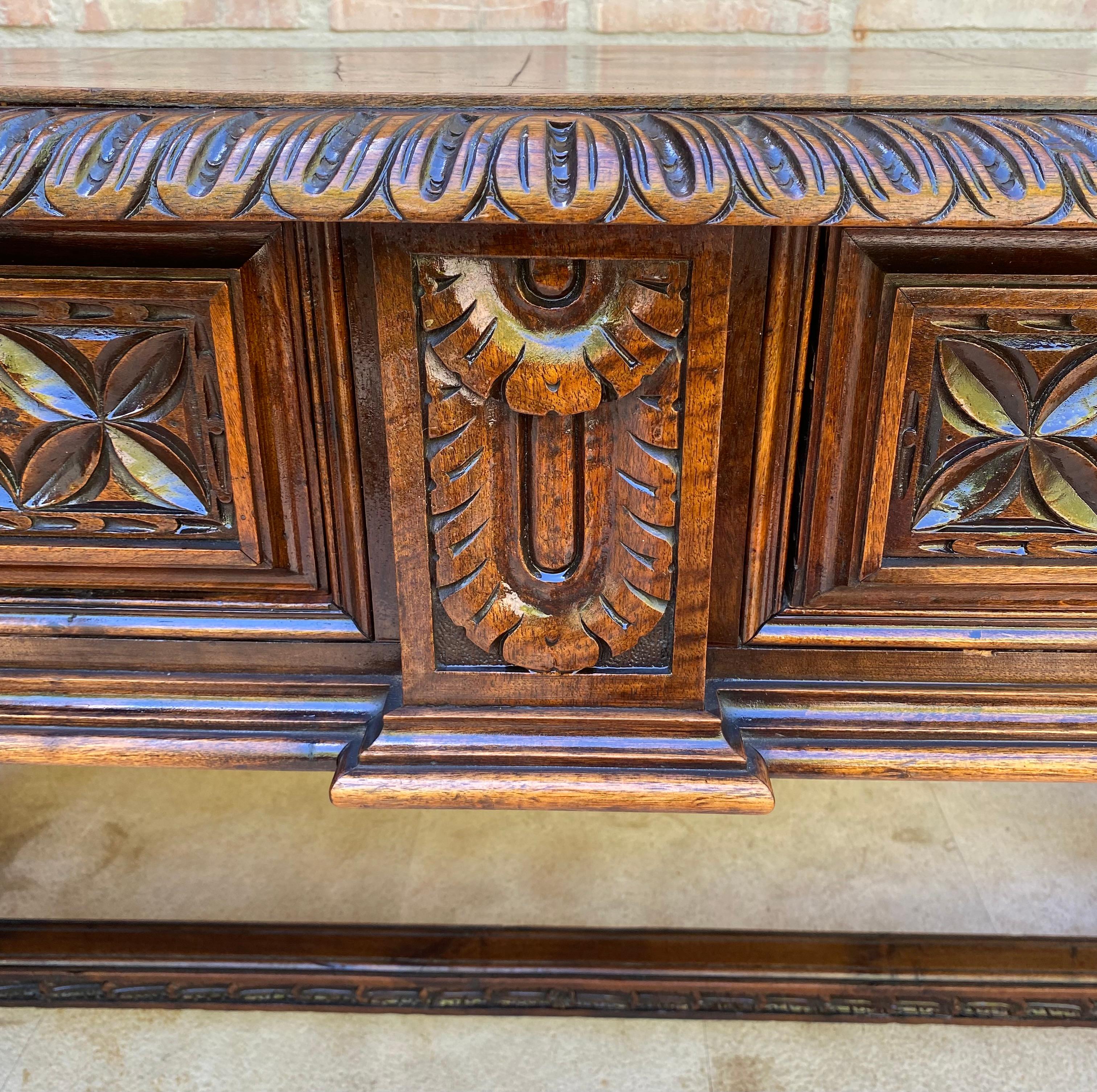 19th Century Spanish Walnut Desk with Two Drawers & Strong Legs, 1890s For Sale 14