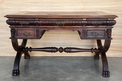 19th Century Spanish Walnut Desk with Two Drawers & Strong Legs, 1890s
