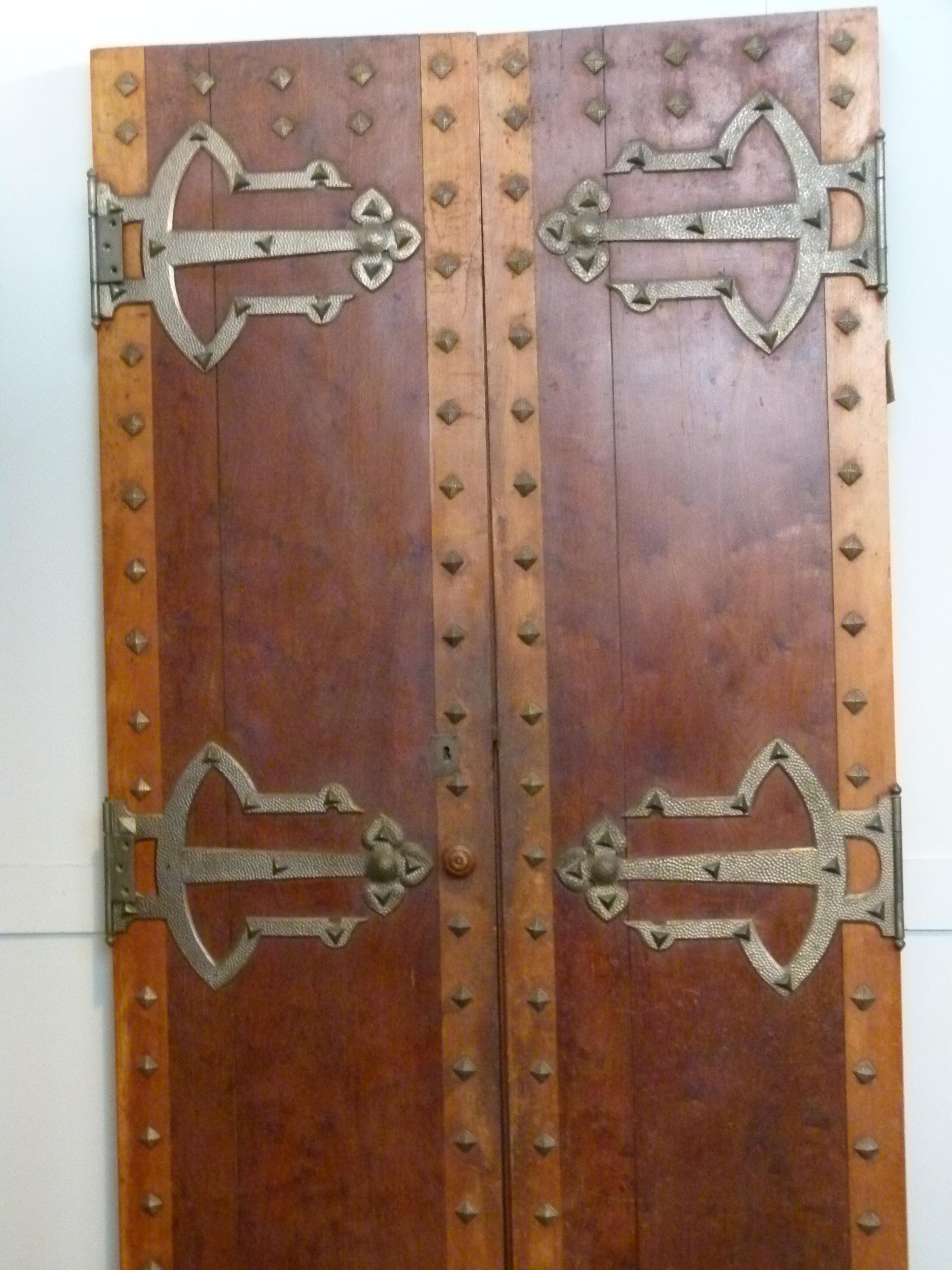 19th century spanish walnut double door with silver plated closures.
 