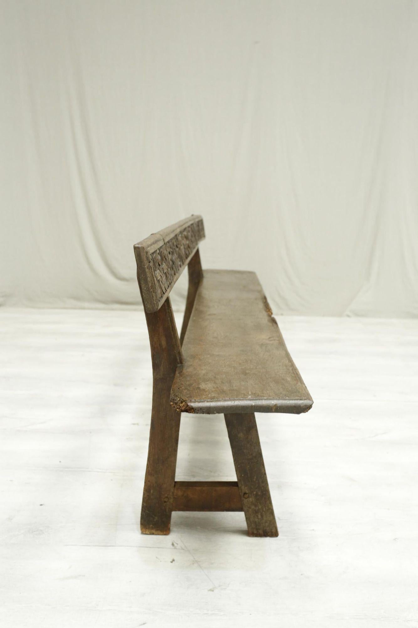 19th Century Spanish Walnut Hall Bench with Carved Back 10