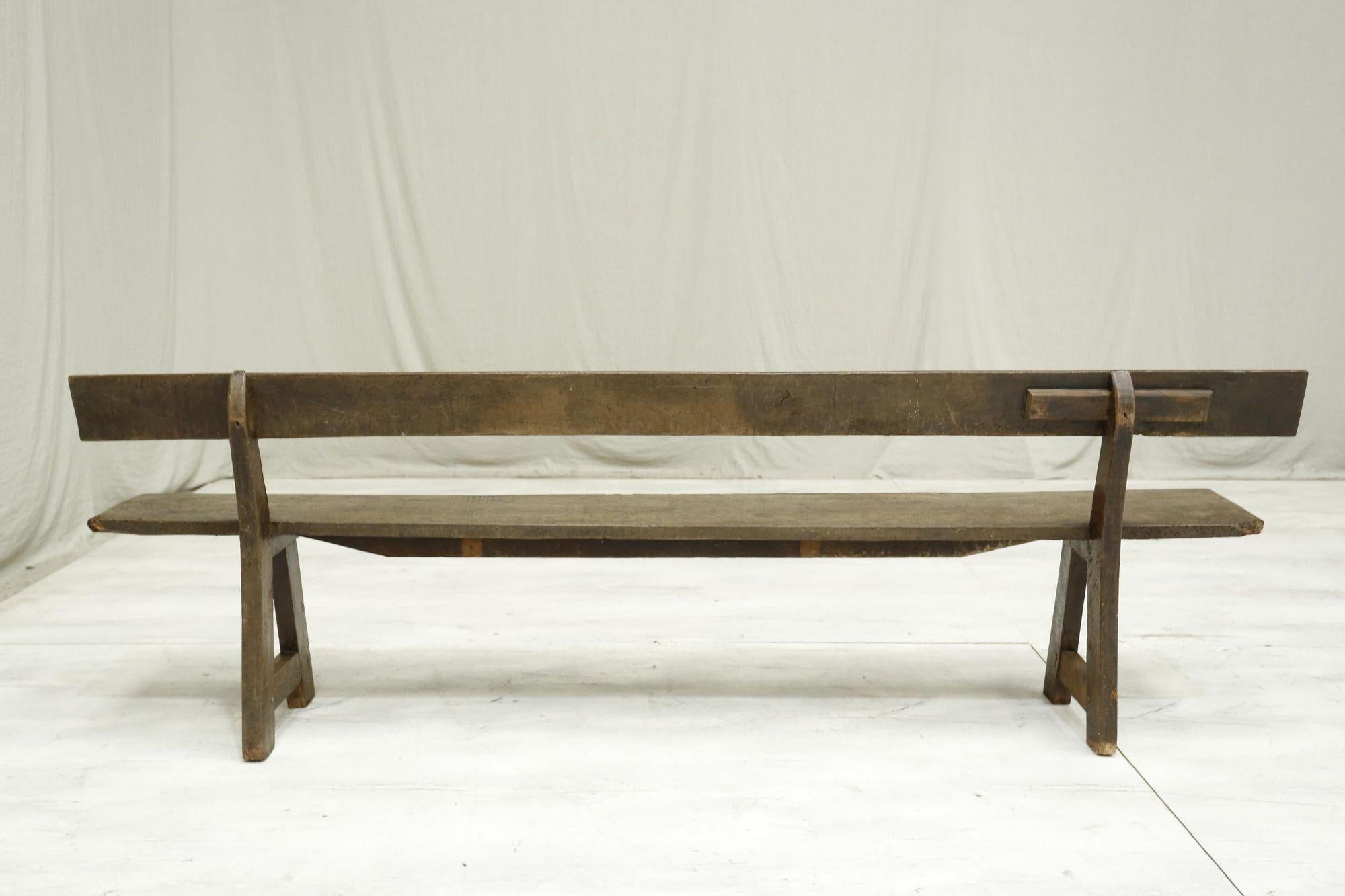 19th Century Spanish Walnut Hall Bench with Carved Back 11