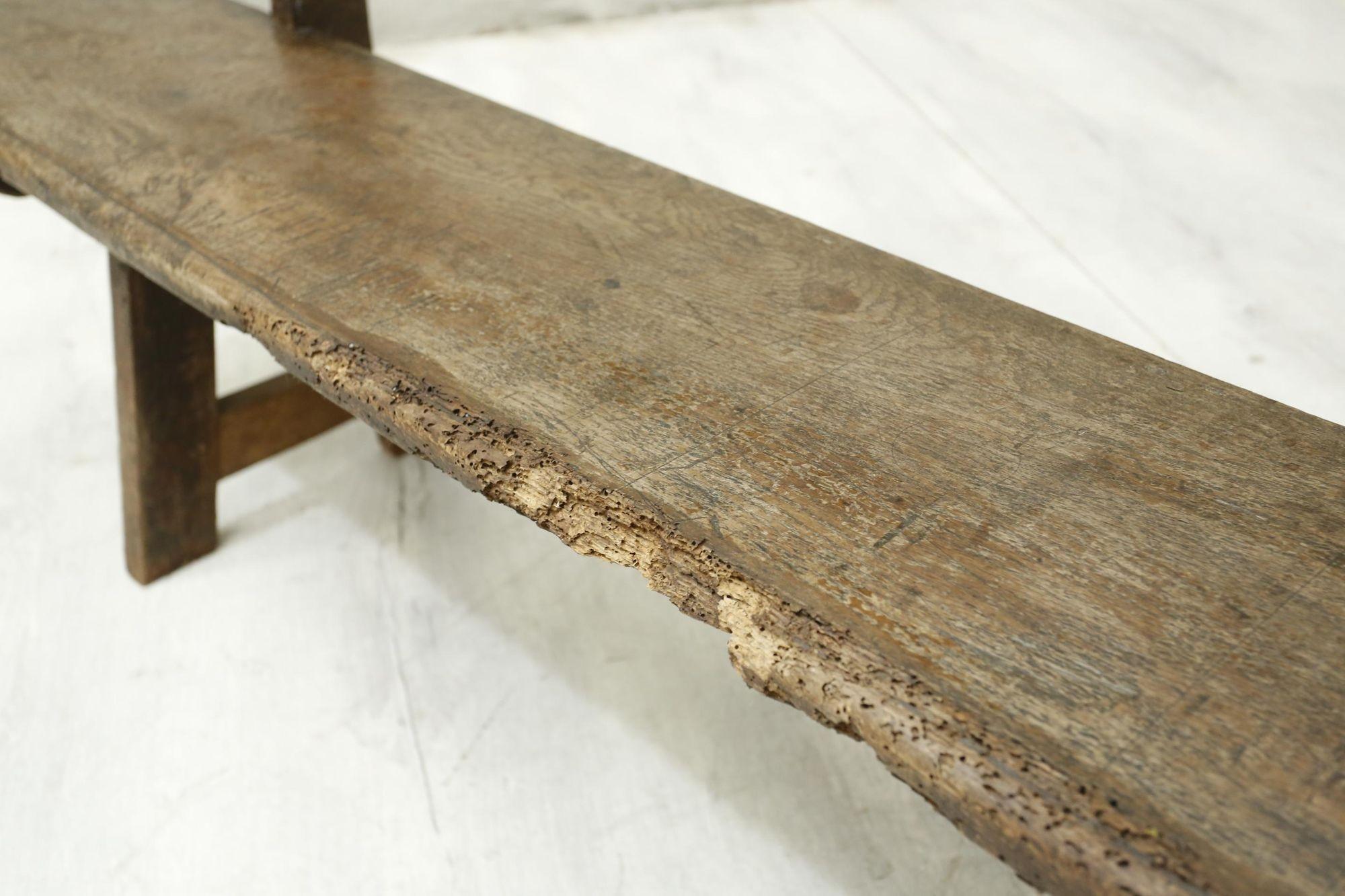 19th Century Spanish Walnut Hall Bench with Carved Back 2