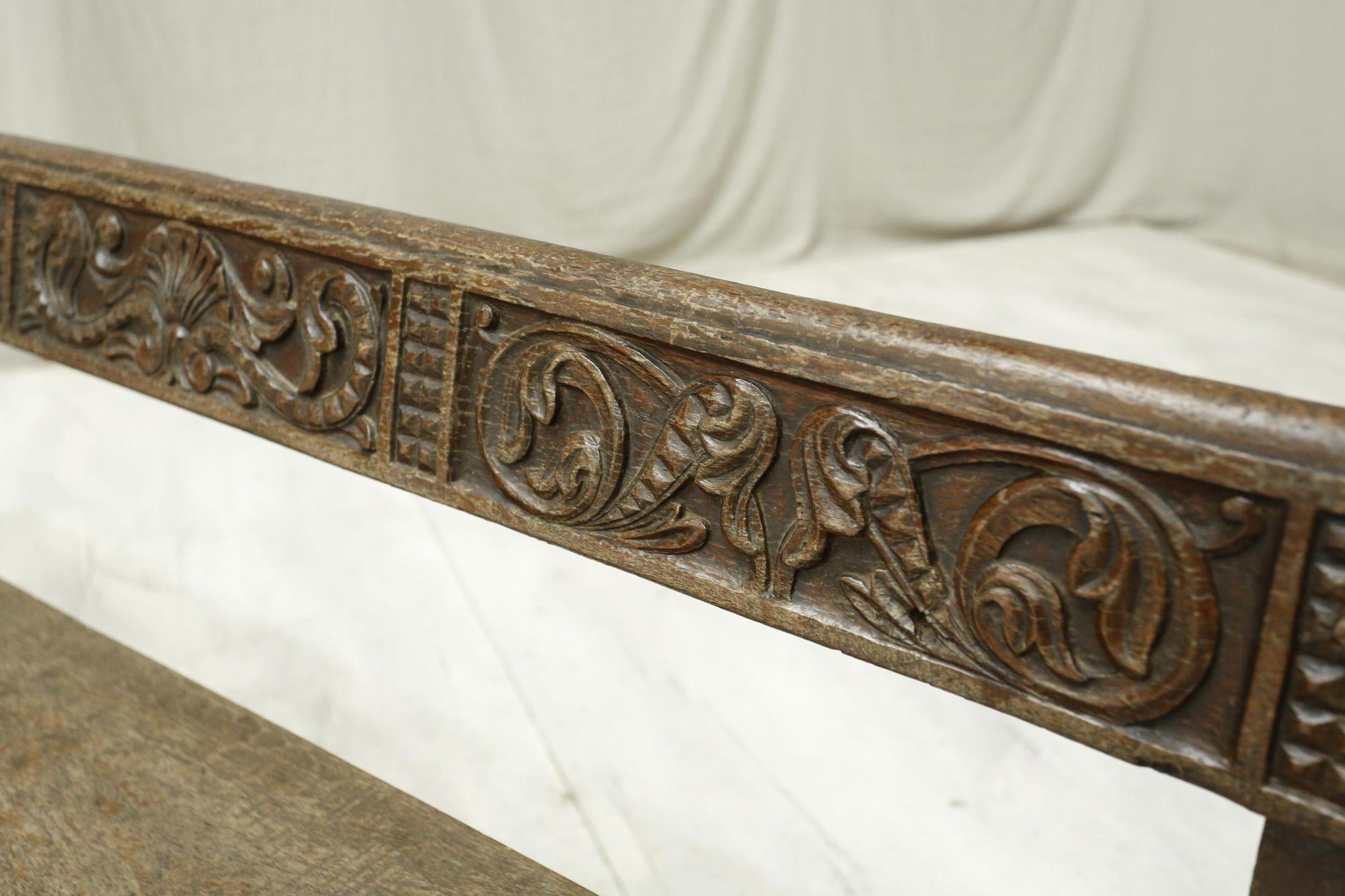 19th Century Spanish Walnut Hall Bench with Carved Back 3