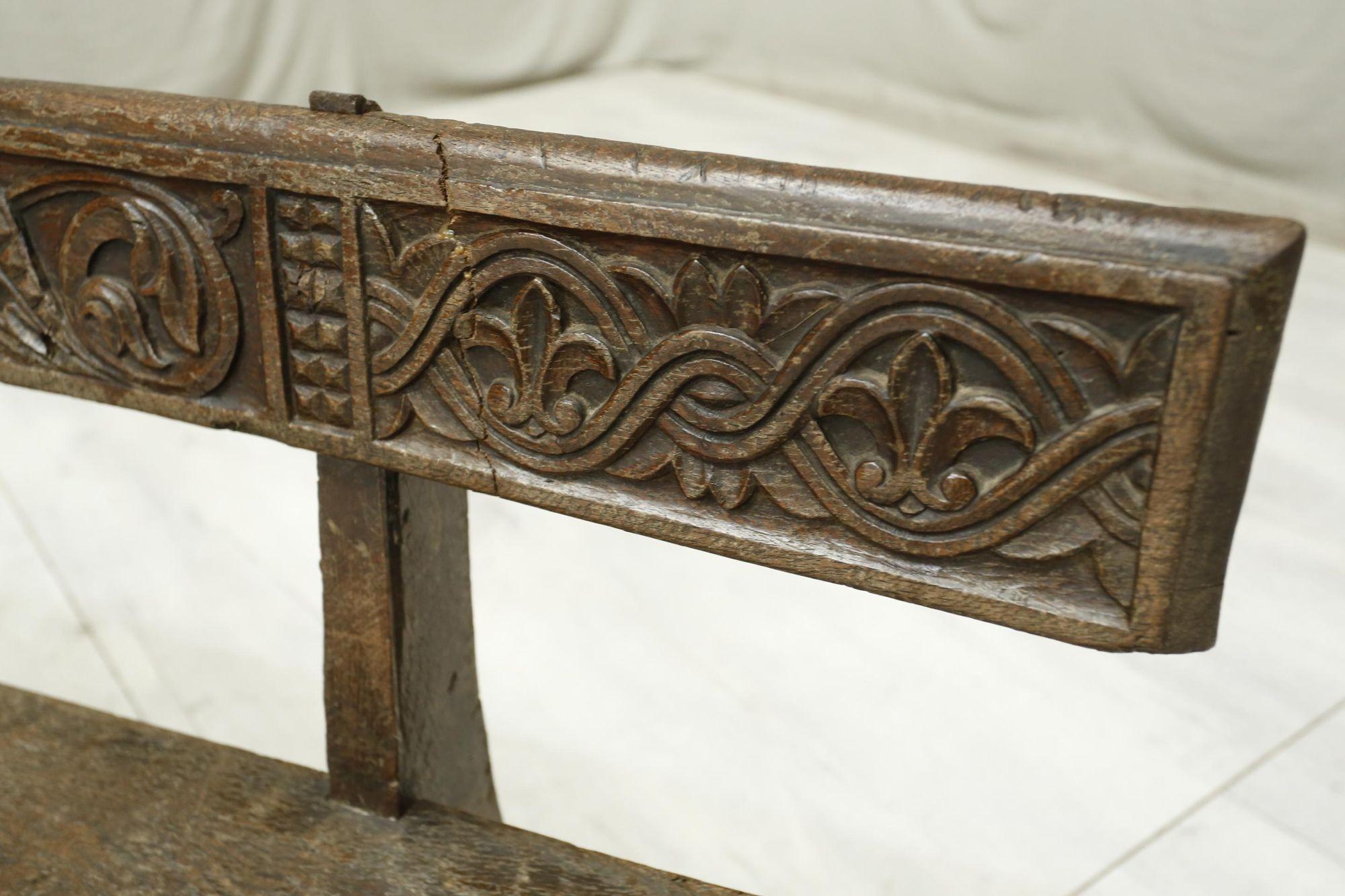 19th Century Spanish Walnut Hall Bench with Carved Back 4