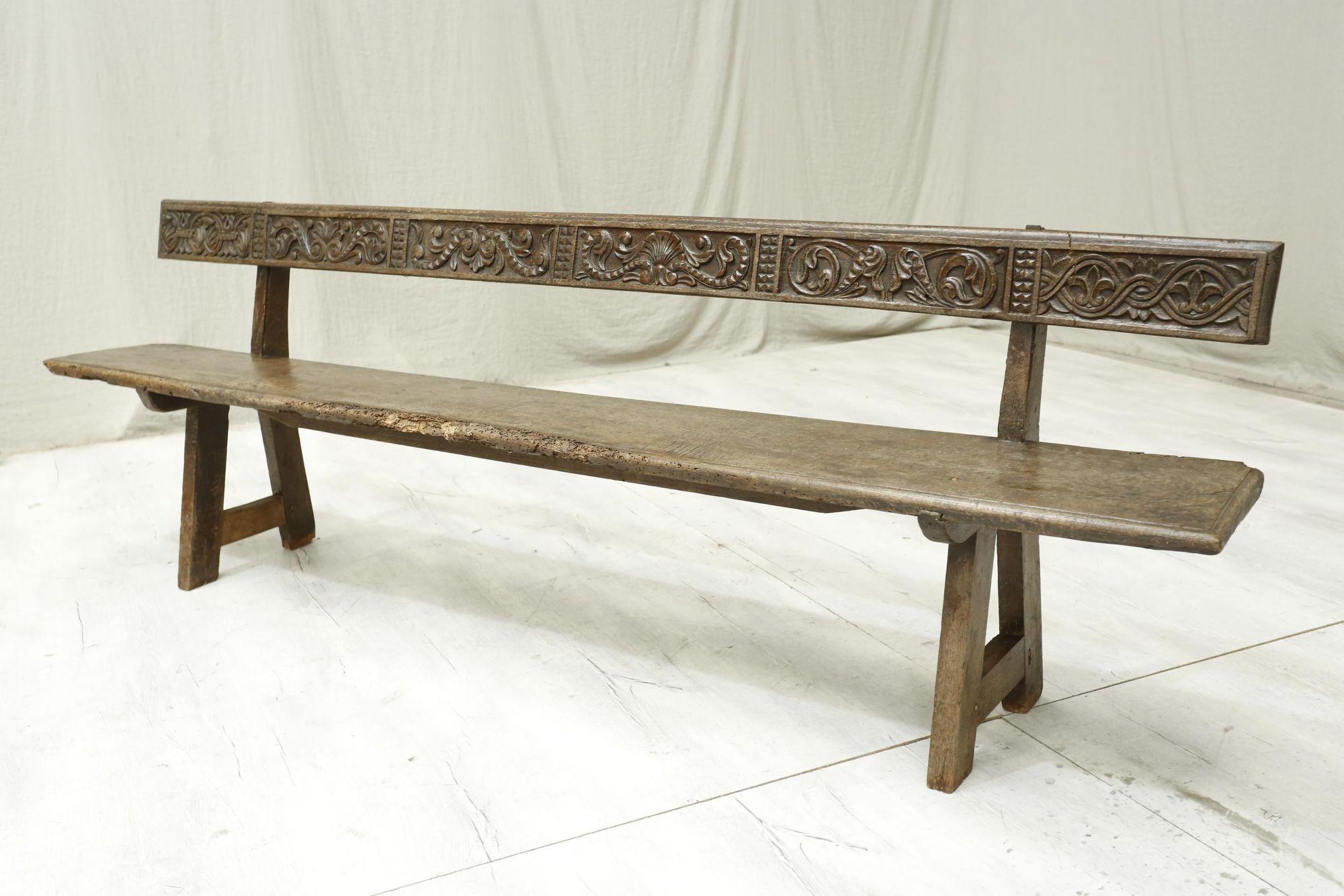 19th Century Spanish Walnut Hall Bench with Carved Back 6
