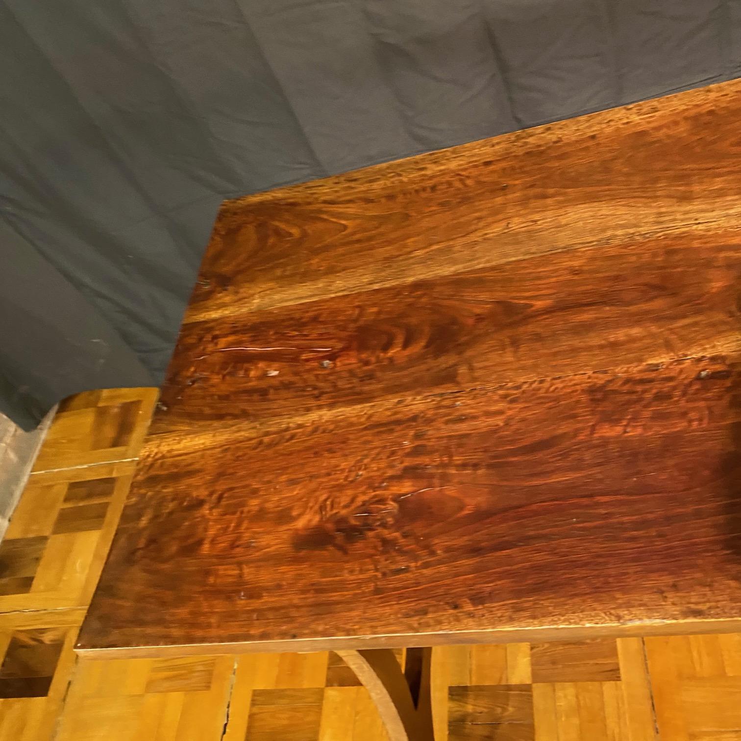 19th Century Spanish Walnut Lyre Leg Fratina Trestle Console Table For Sale 1