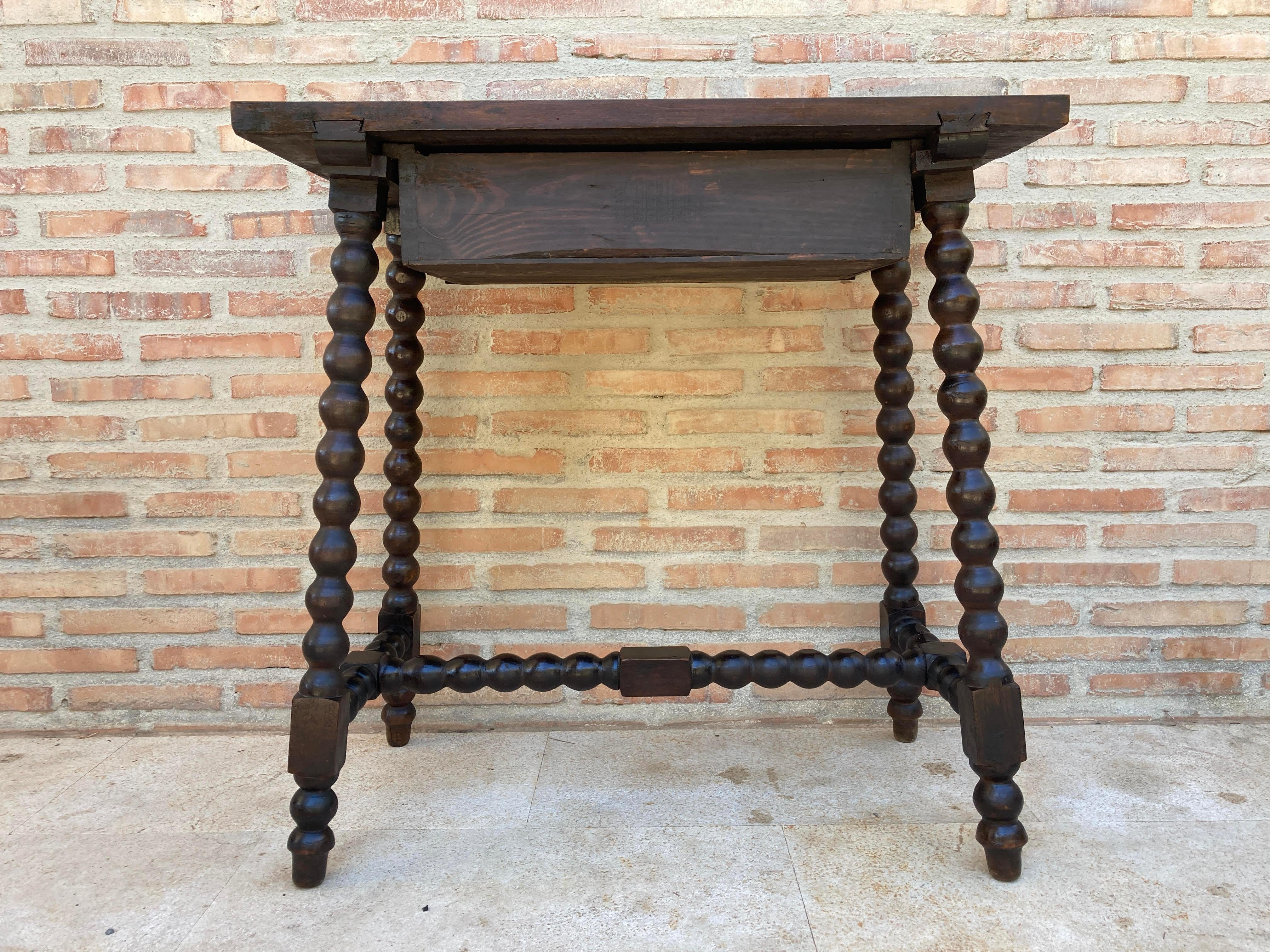 19th Century Spanish Walnut Side Table with Turned Legs, Flat Top with a Lockabl 7