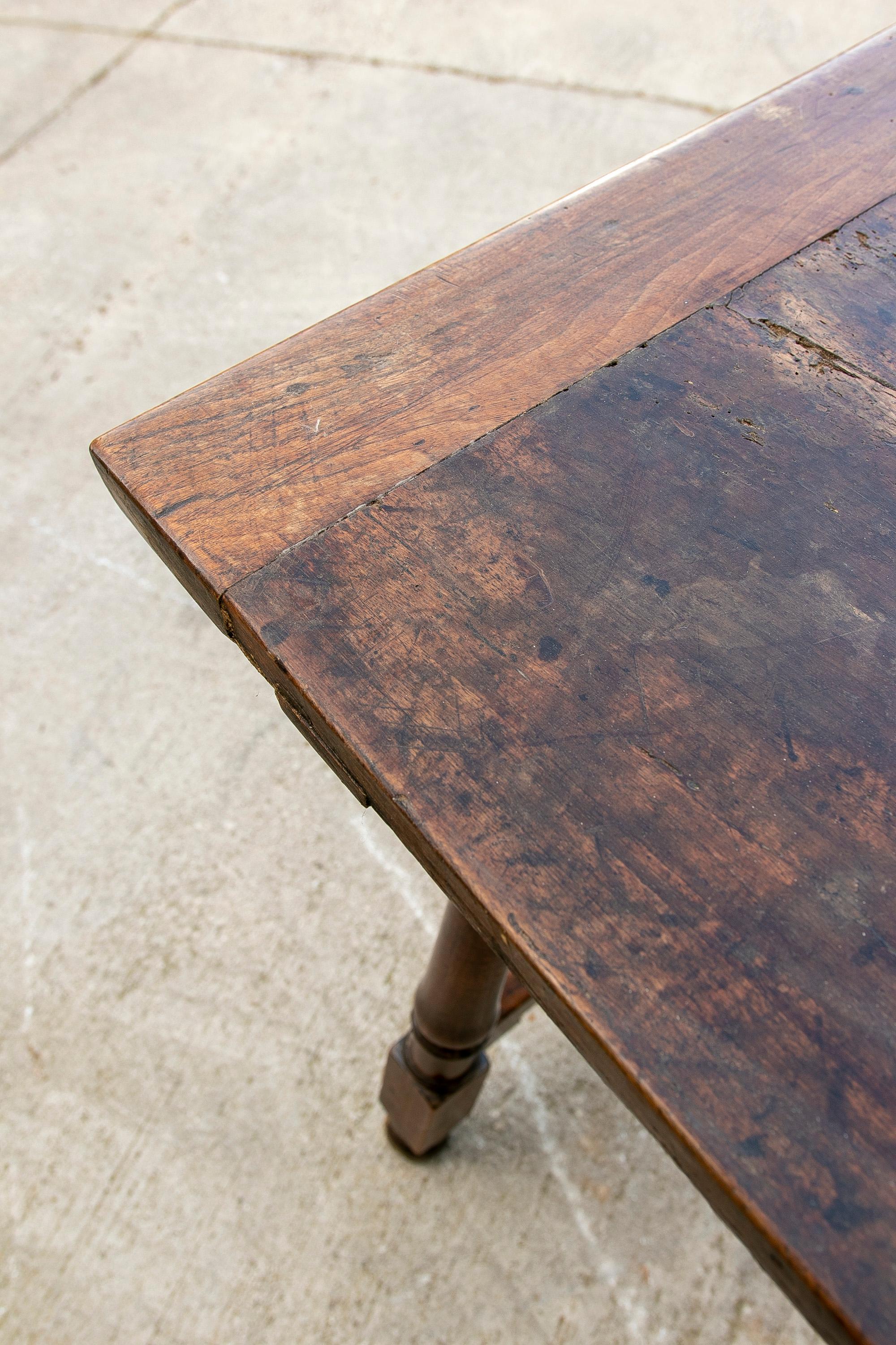 19th Century Spanish Walnut Table with Iron Crossbeams For Sale 6