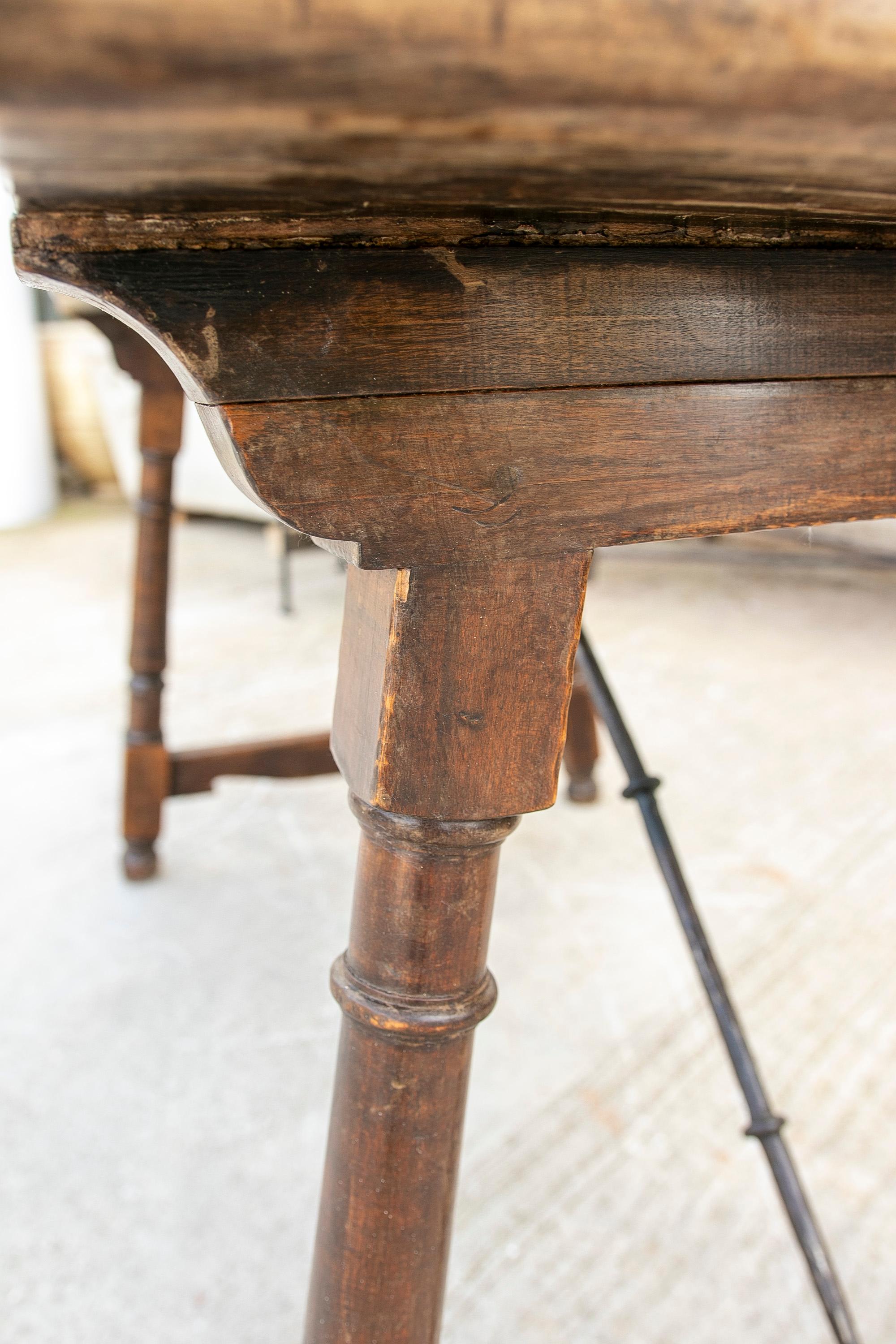 19th Century Spanish Walnut Table with Iron Crossbeams For Sale 10
