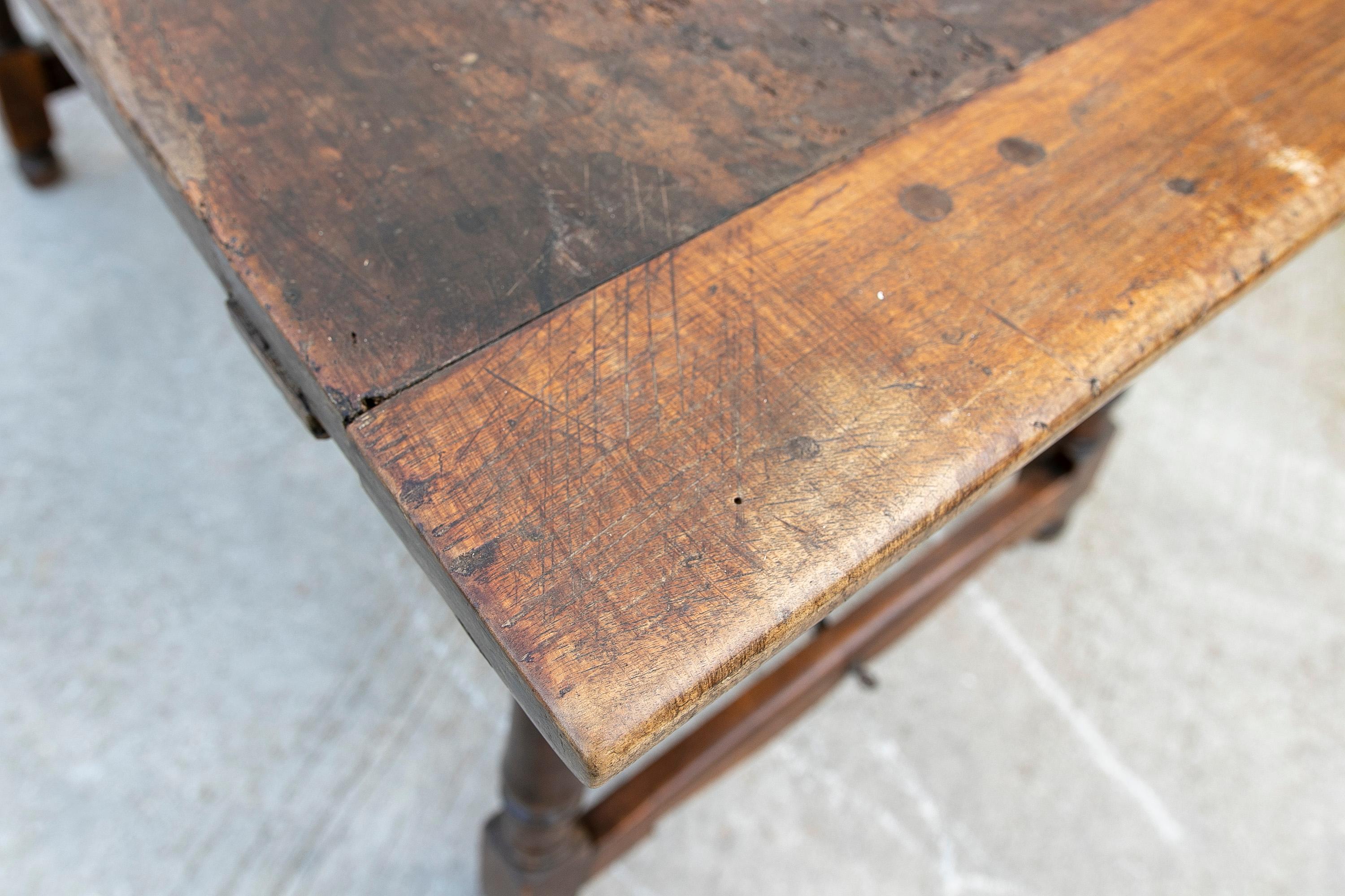 19th Century Spanish Walnut Table with Iron Crossbeams For Sale 12