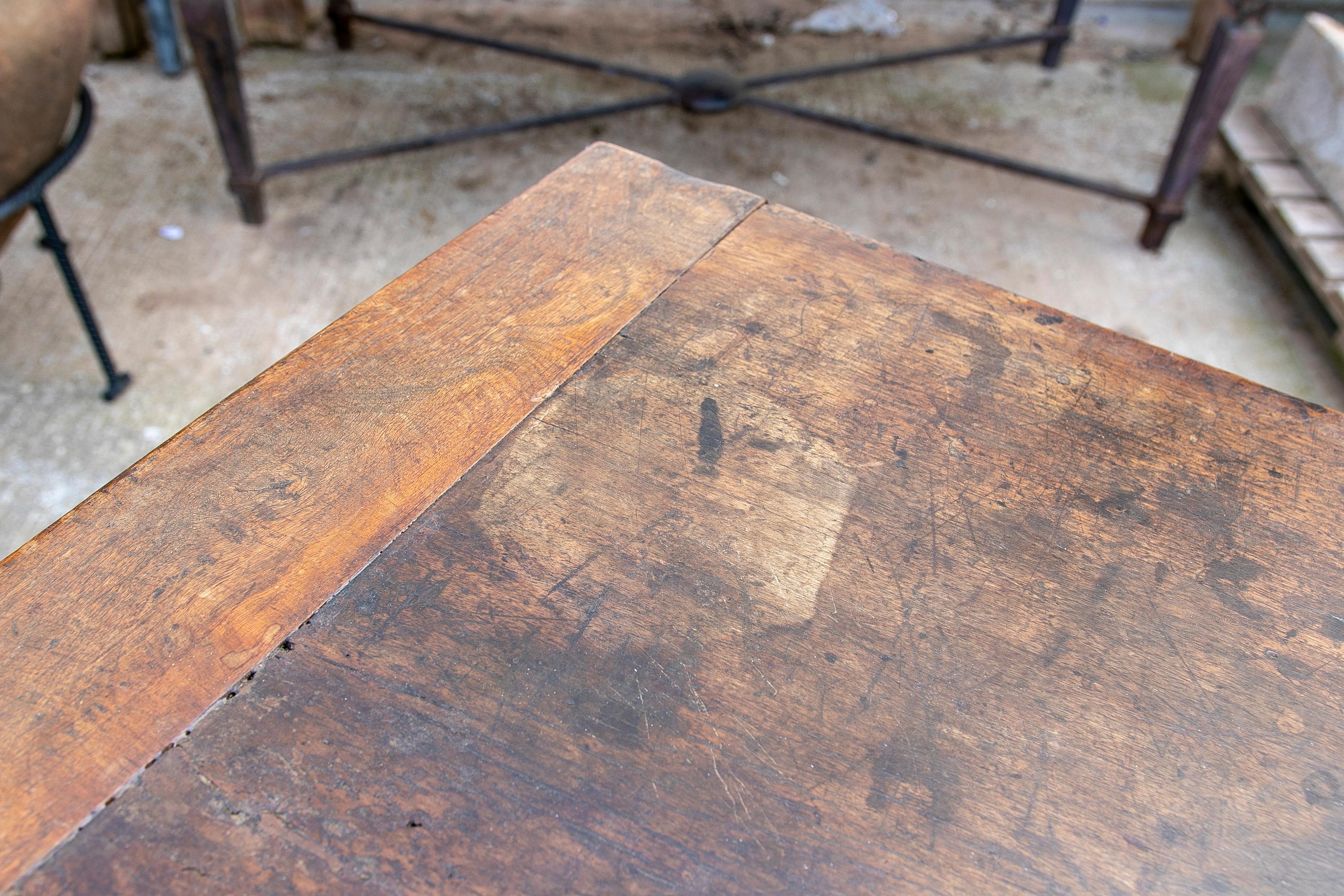 19th Century Spanish Walnut Table with Iron Crossbeams For Sale 14