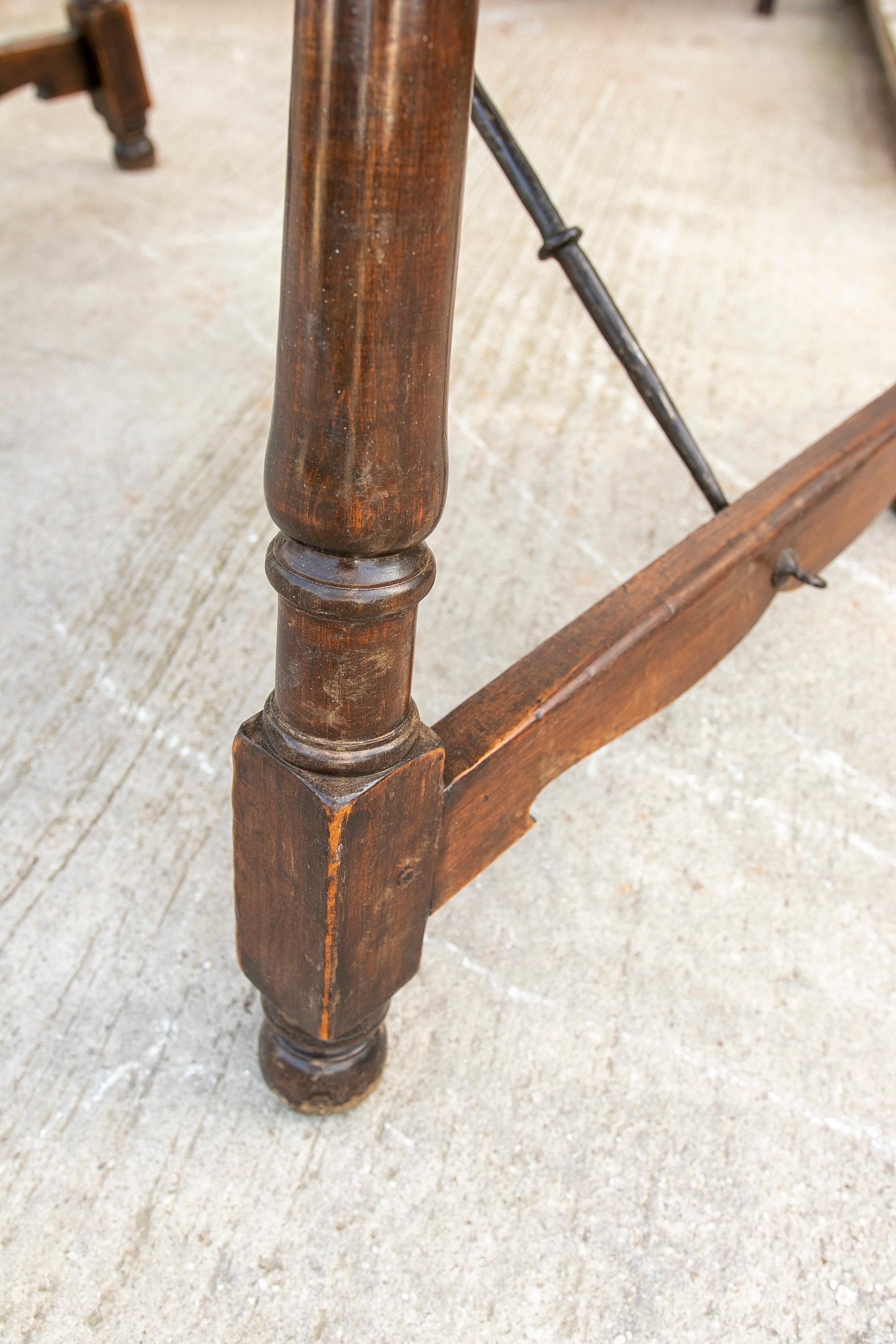 19th Century Spanish Walnut Table with Iron Crossbeams For Sale 1