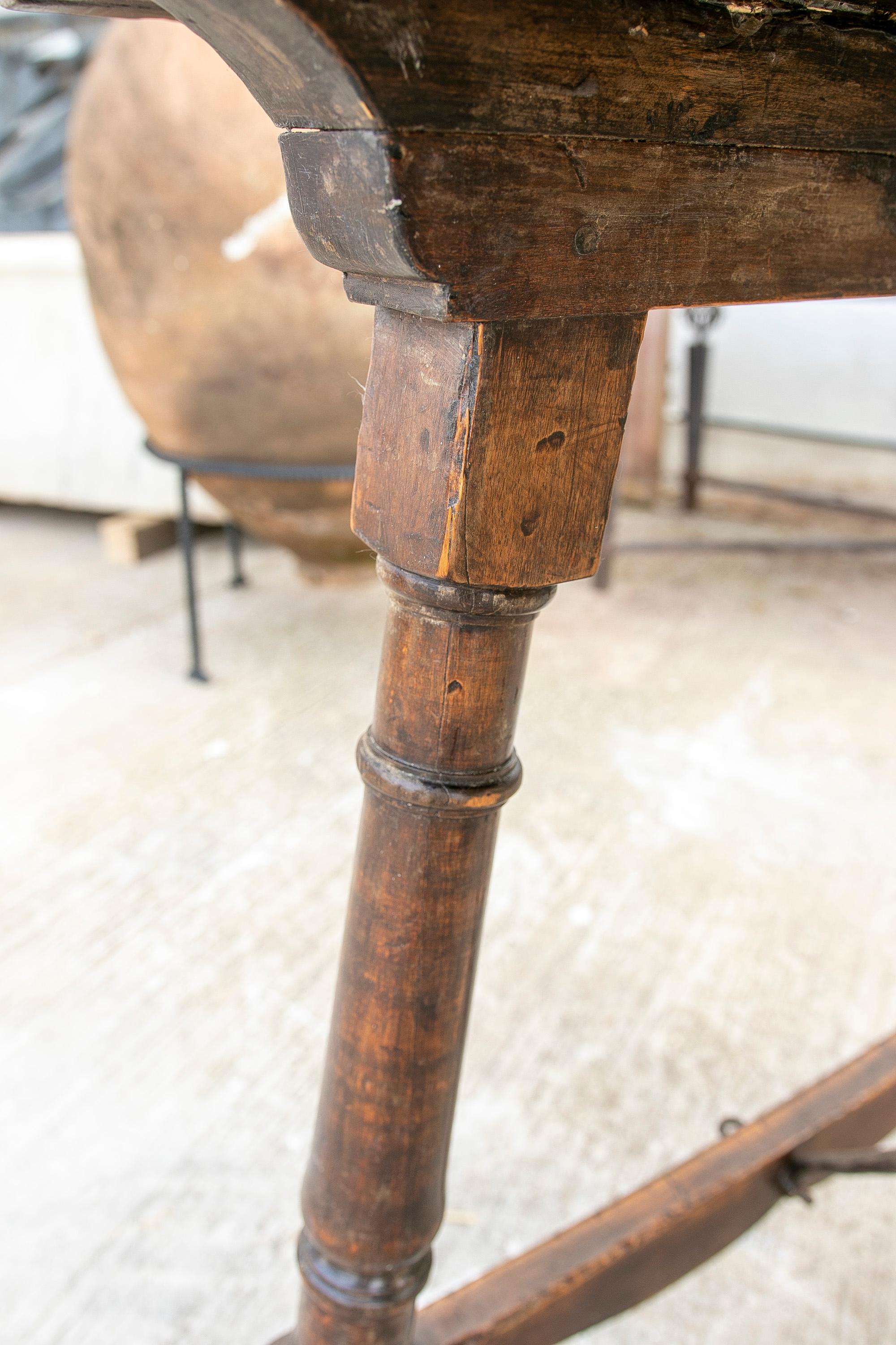 19th Century Spanish Walnut Table with Iron Crossbeams For Sale 3