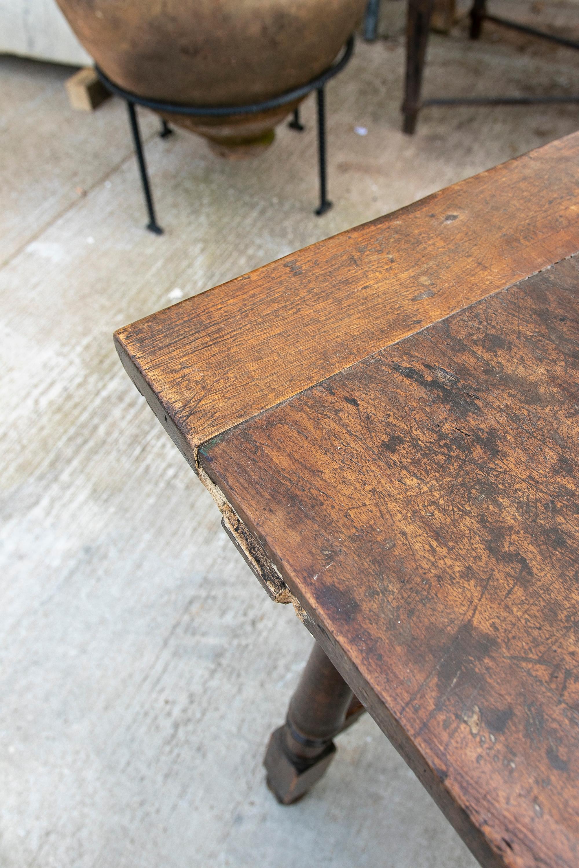 19th Century Spanish Walnut Table with Iron Crossbeams For Sale 4