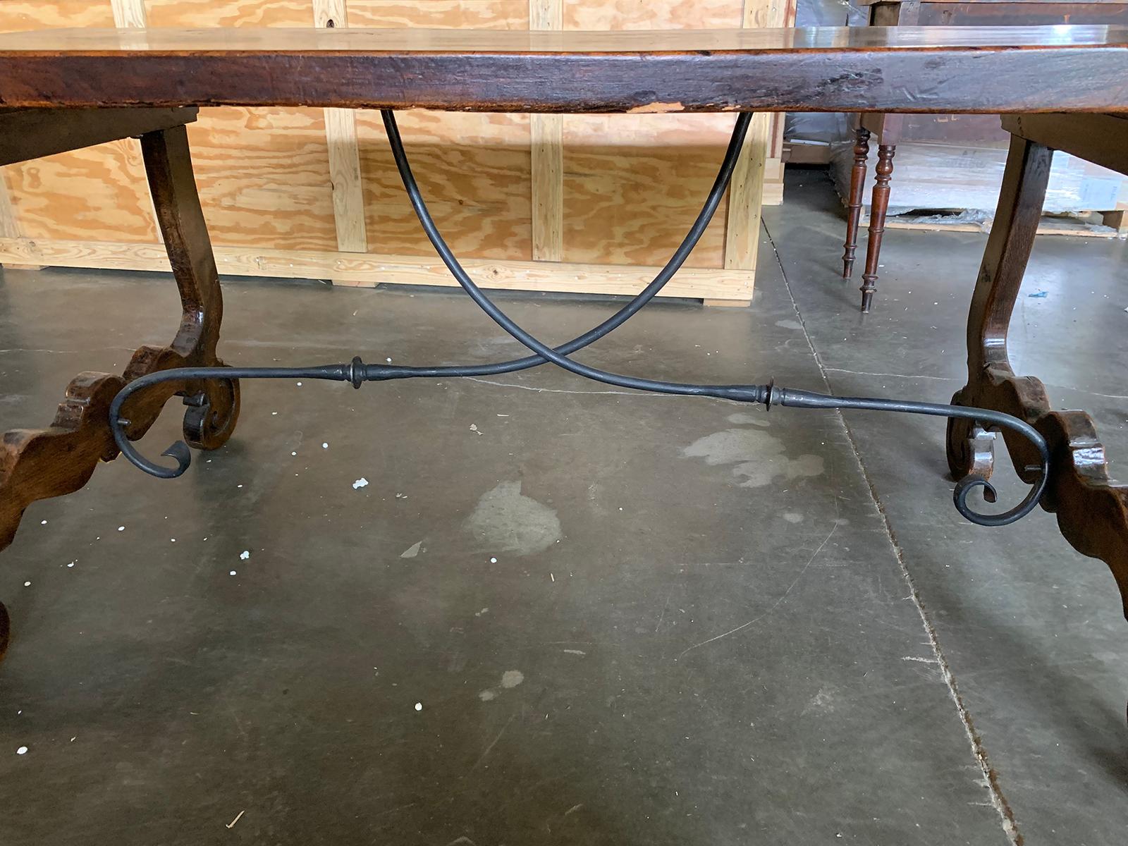 19th Century Spanish Walnut-Top Trestle Table with Iron Stretcher, circa 1860 4