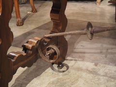 19th Century Spanish Walnut Wood Table with Wrought Iron Stretchers