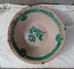 19th Century Spanish White and Green Glazed Terracotta Lebrillo, Granada