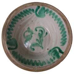 19th Century Spanish White and Green Glazed Terracotta Lebrillo, Granada