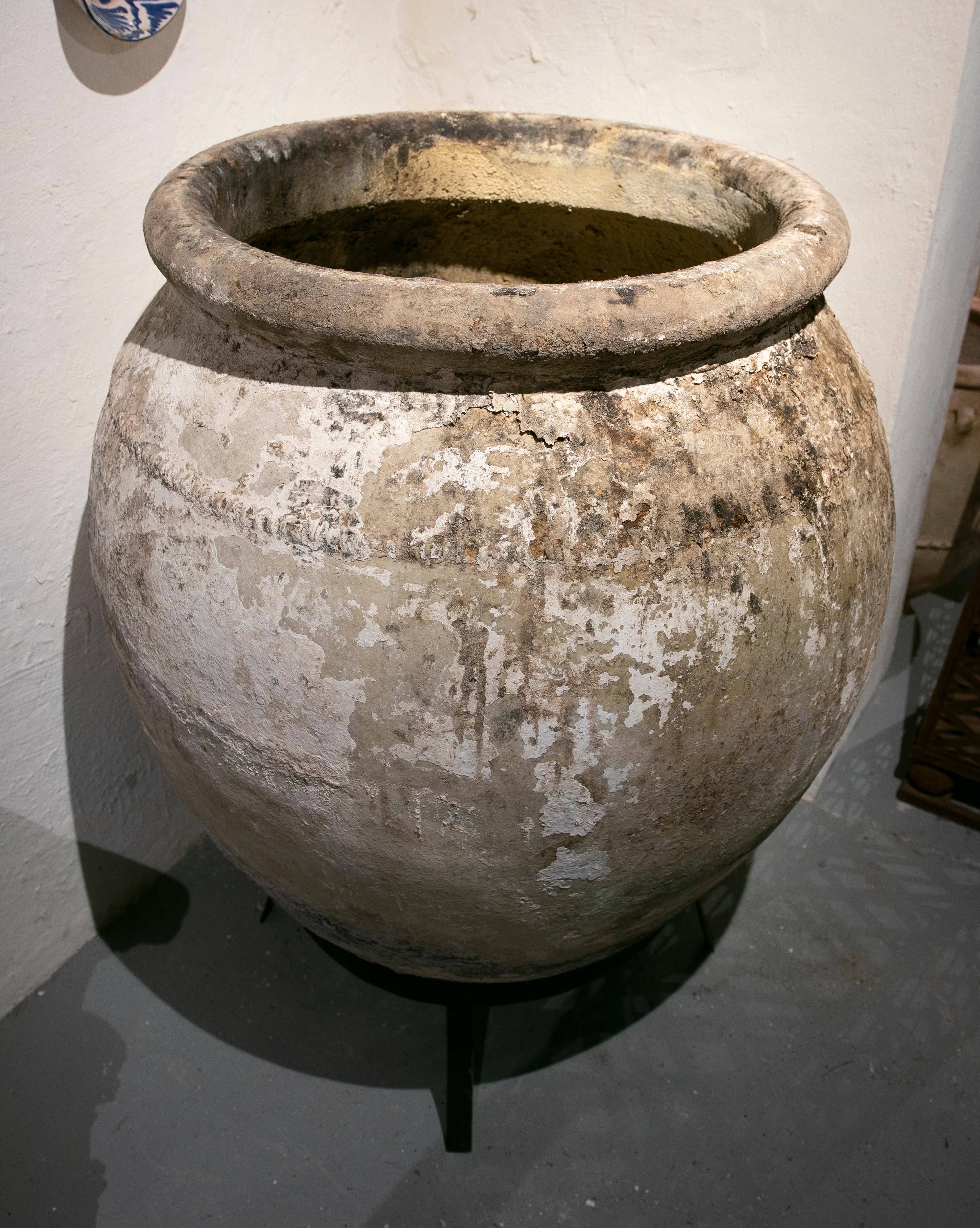 19th Century Spanish Whitewashed Ceramic Jar 13