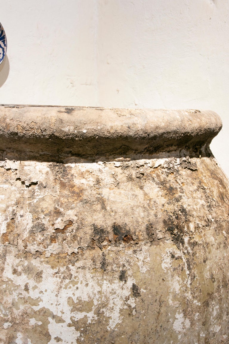 19th Century Spanish Whitewashed Ceramic Jar For Sale at 1stDibs