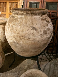 19th Century Spanish Whitewashed Ceramic Large Jar