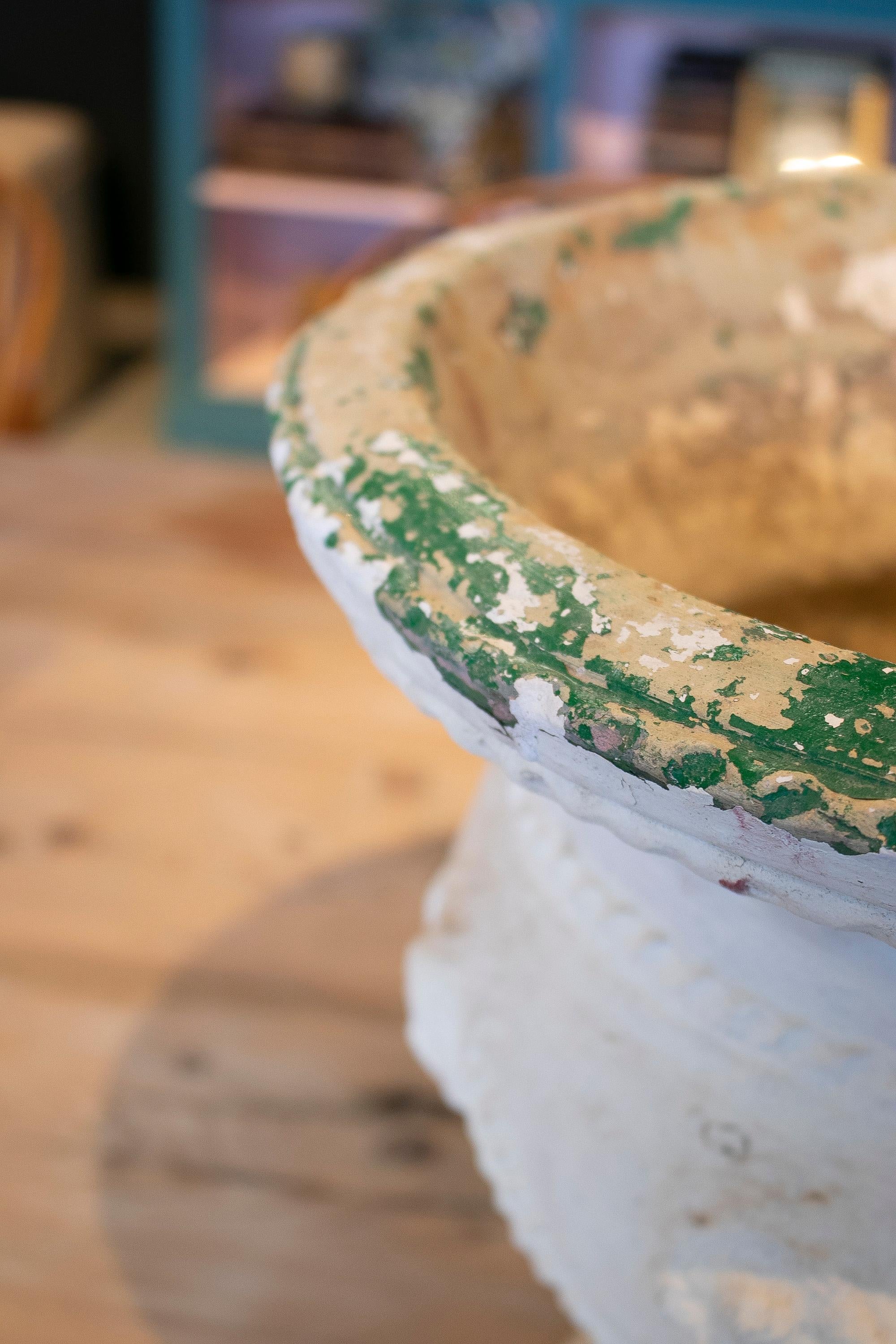 19th Century Spanish Whitewashed Handmade Ceramic Urn Vase For Sale 11
