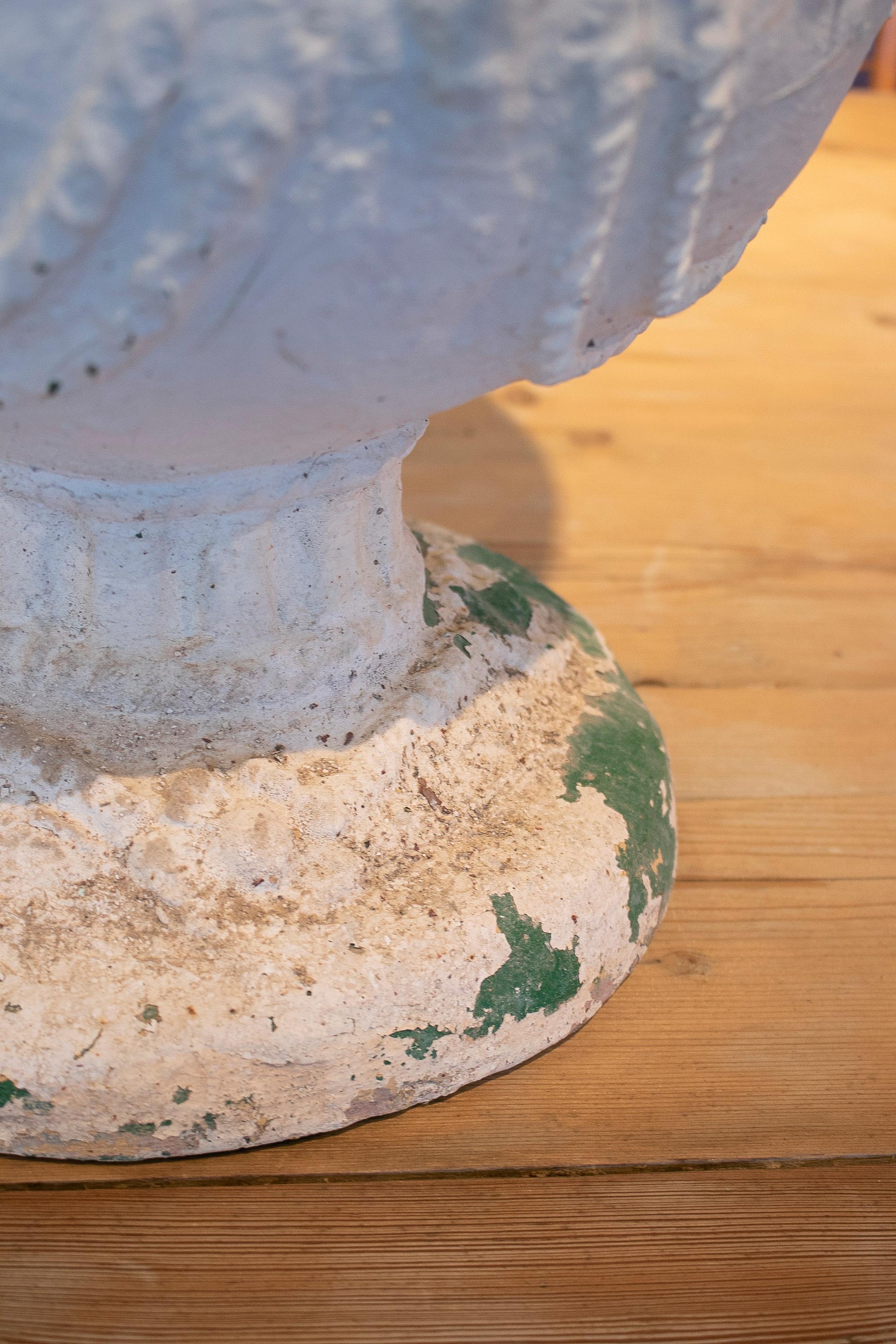 19th Century Spanish Whitewashed Handmade Ceramic Urn Vase For Sale 4