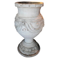 19th Century Spanish Whitewashed Handmade Ceramic Urn Vase
