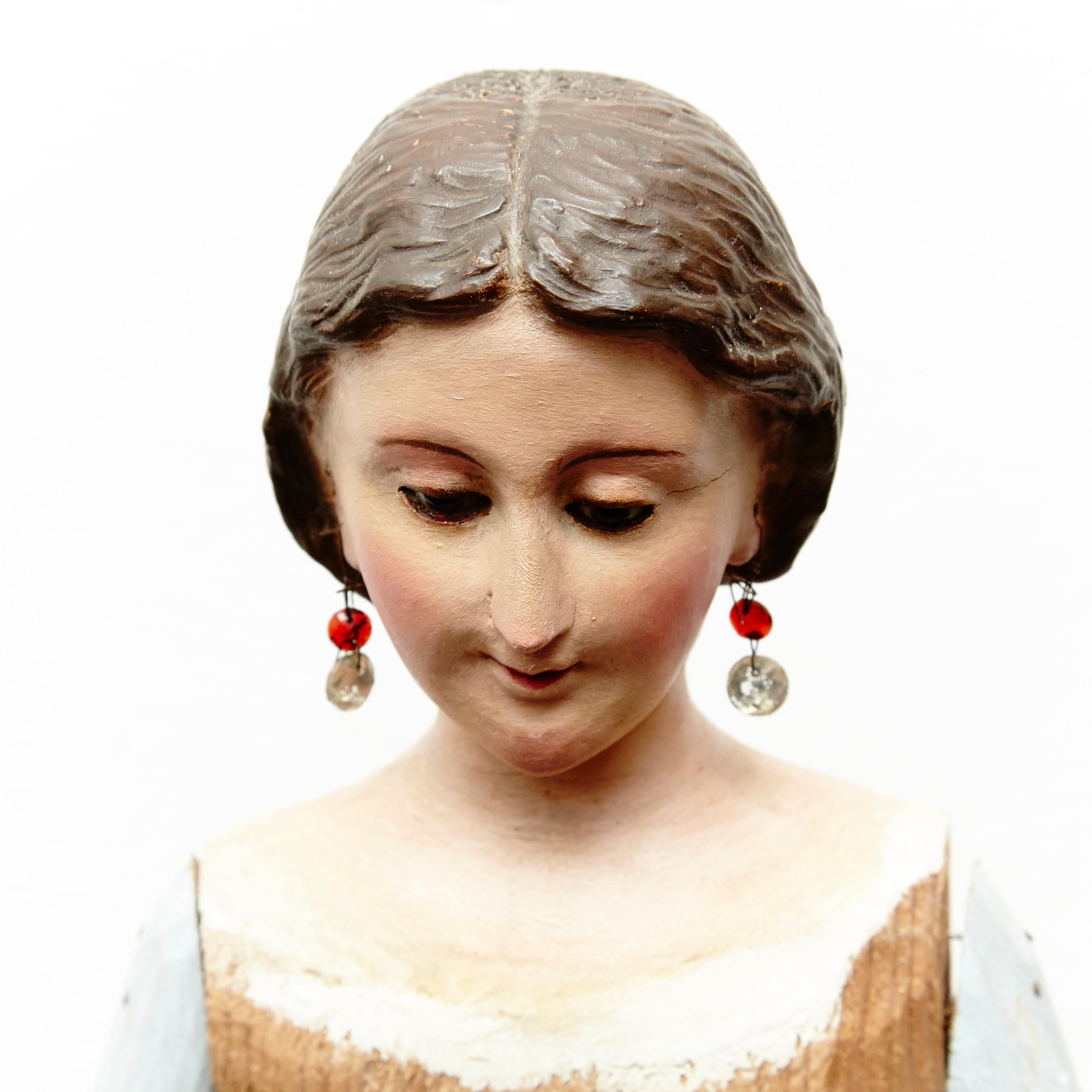 19th century Spanish wood sculpture.
Originally clothes were attached.

In original condition with minor wear consistent of age and use.