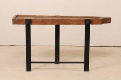 19th Century Spanish Wood Trough Top Side Table with Custom Iron Base