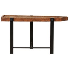 19th Century Spanish Wood Trough Top Side Table with Custom Iron Base