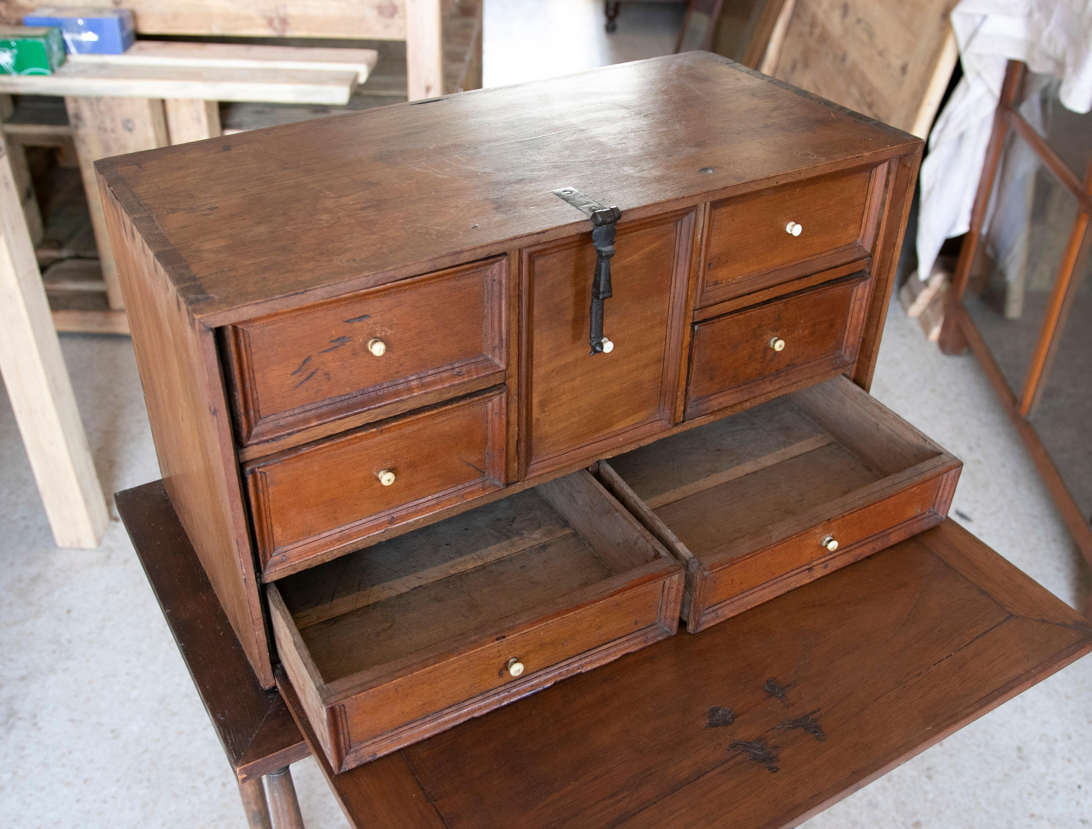 19th Century Spanish Wooden Cabinet with Original Foot, Door and Drawers For Sale 11