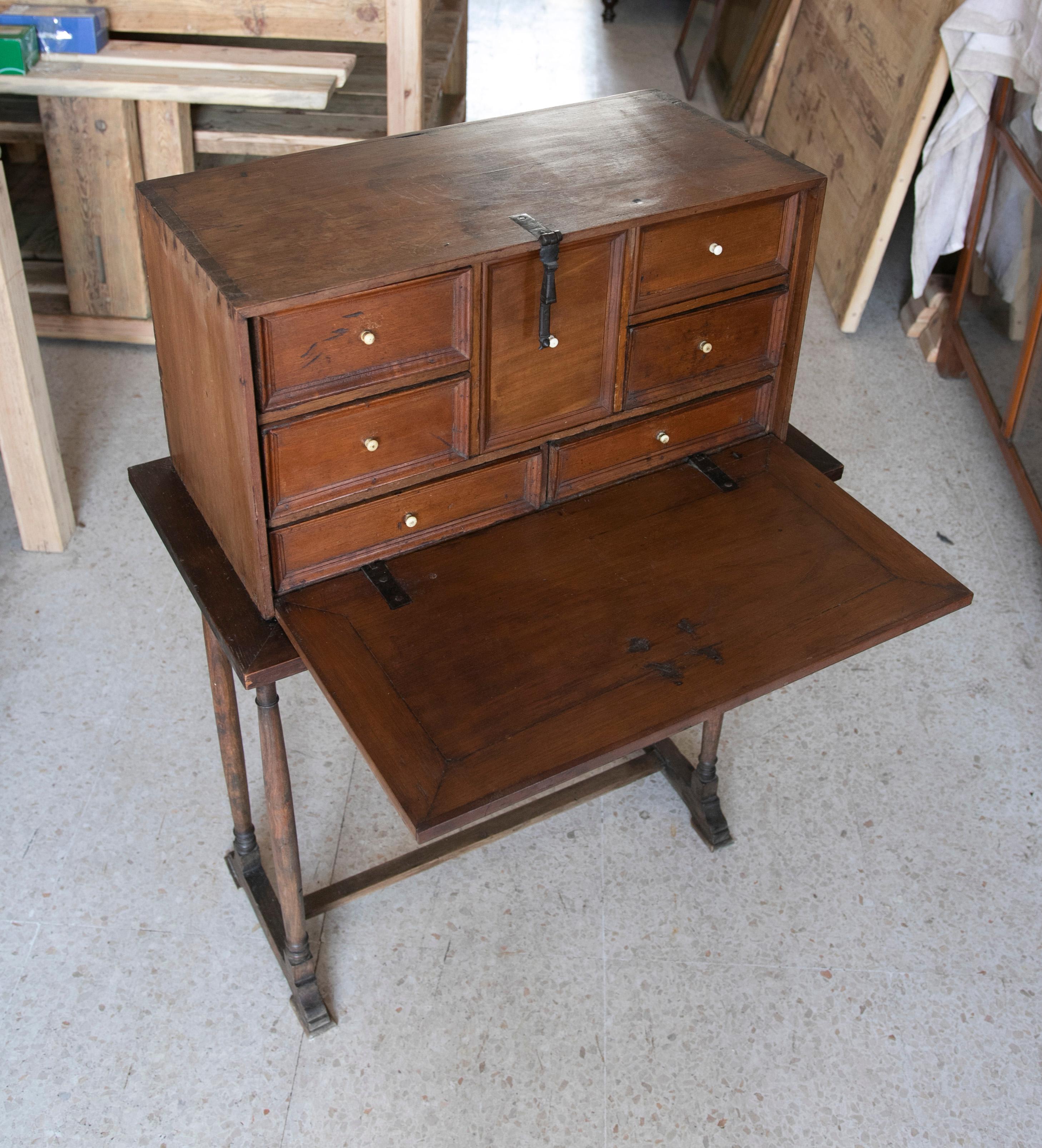 19th Century Spanish Wooden Cabinet with Original Foot, Door and Drawers For Sale 4
