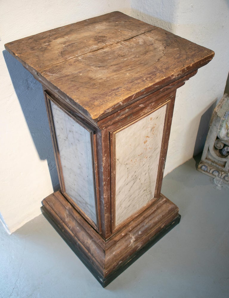 19th Century Spanish Wooden Pedestal Base Painted in Faux Marble For