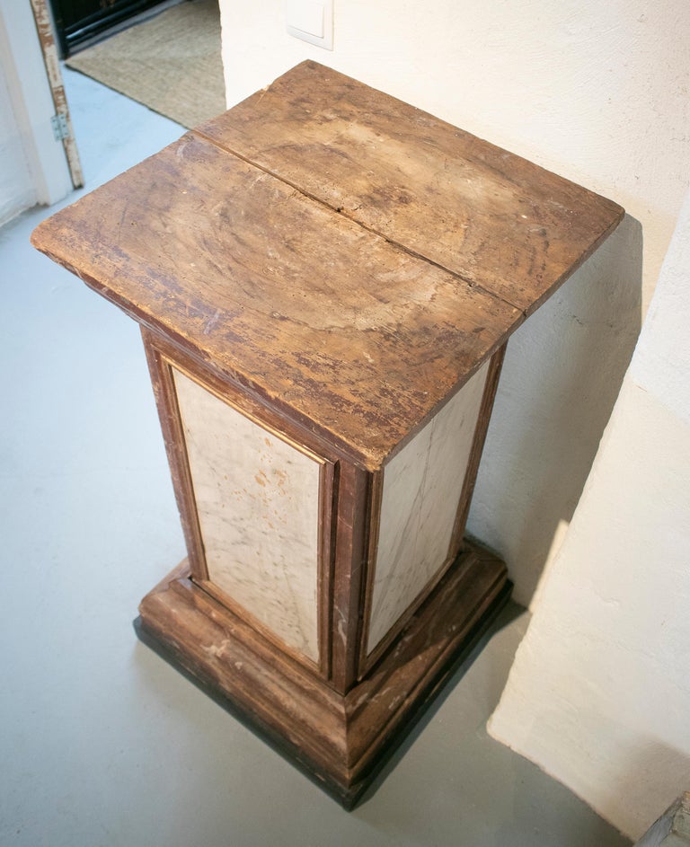 19th Century Spanish Wooden Pedestal Base Painted in Faux Marble For