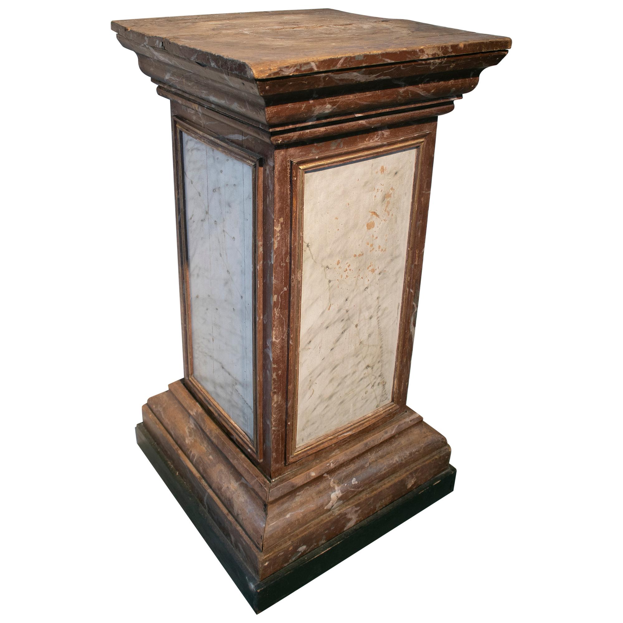 19th Century Spanish Wooden Pedestal Base Painted in Faux Marble