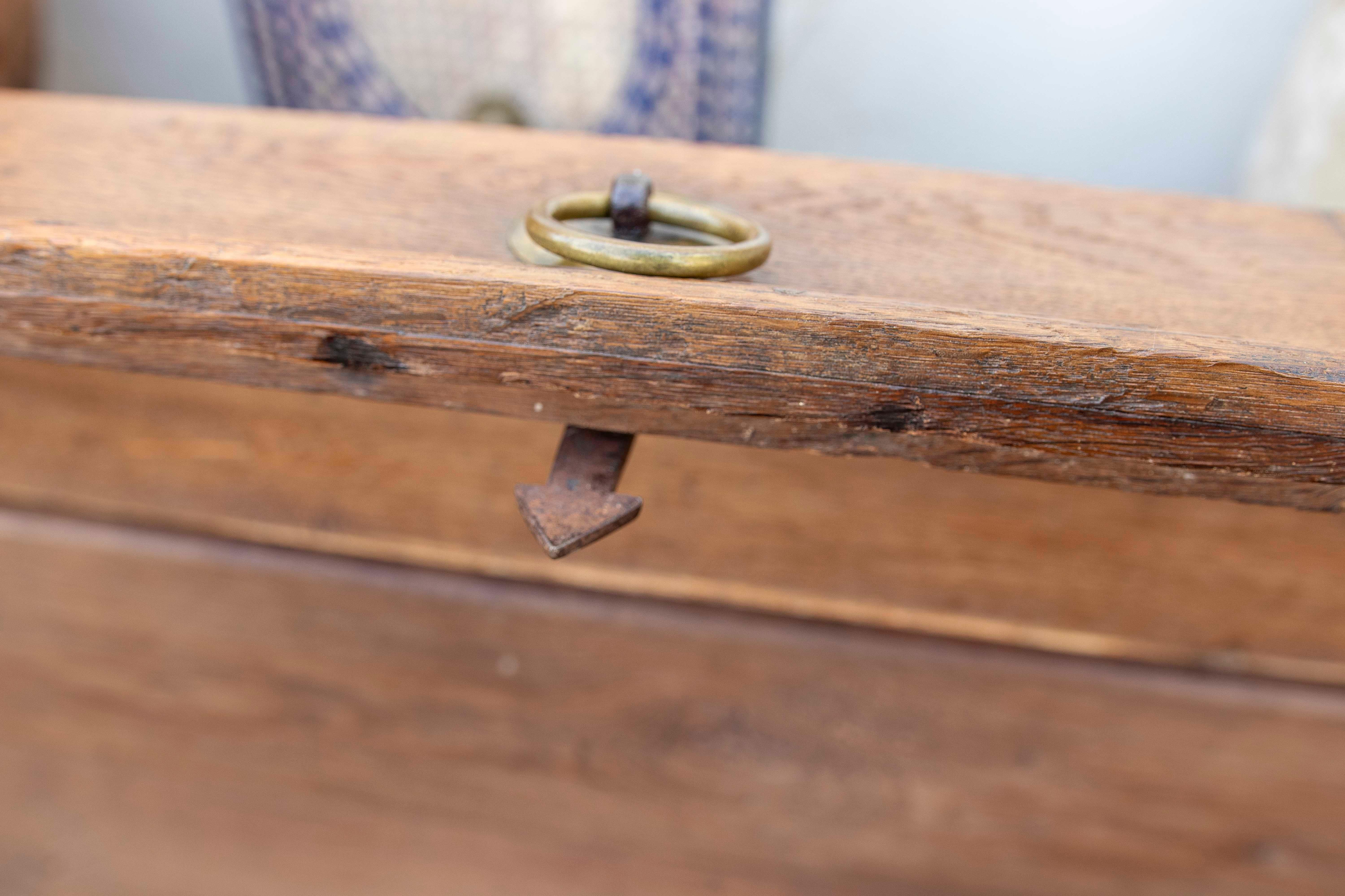 19th Century Spanish Wooden Trunk with Iron and Bronze Handles For Sale 6