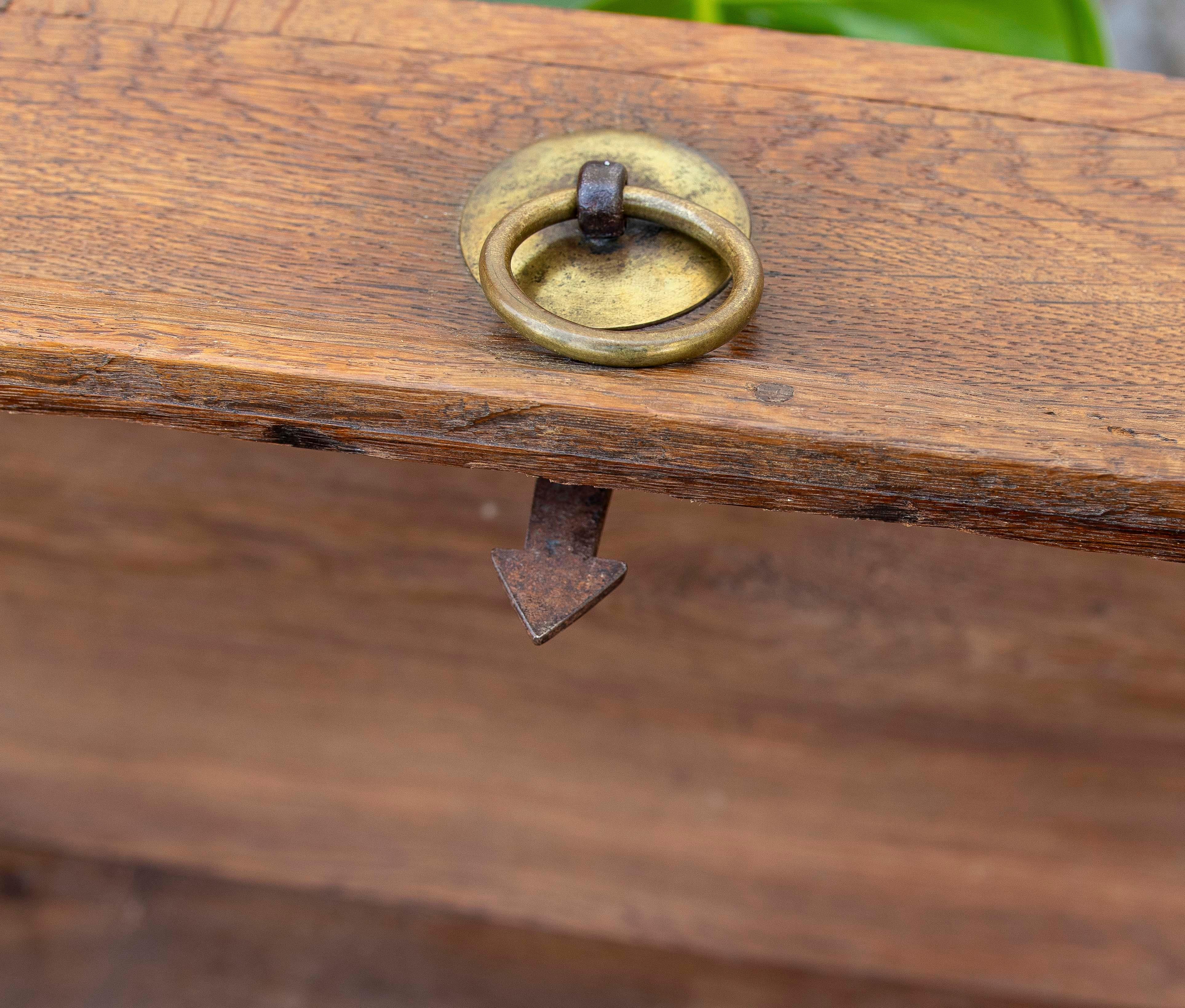 19th Century Spanish Wooden Trunk with Iron and Bronze Handles For Sale 7