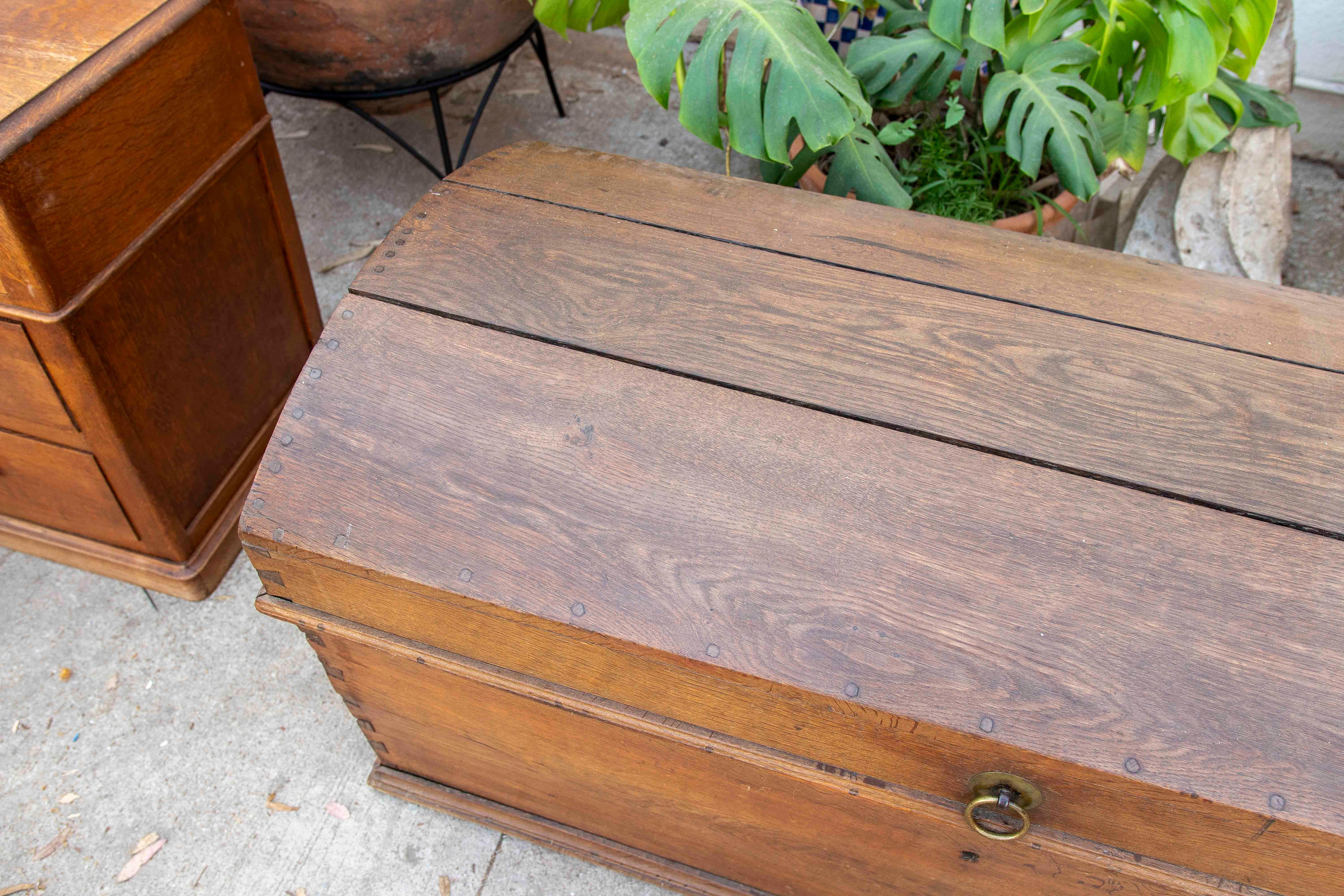 19th Century Spanish Wooden Trunk with Iron and Bronze Handles For Sale 9